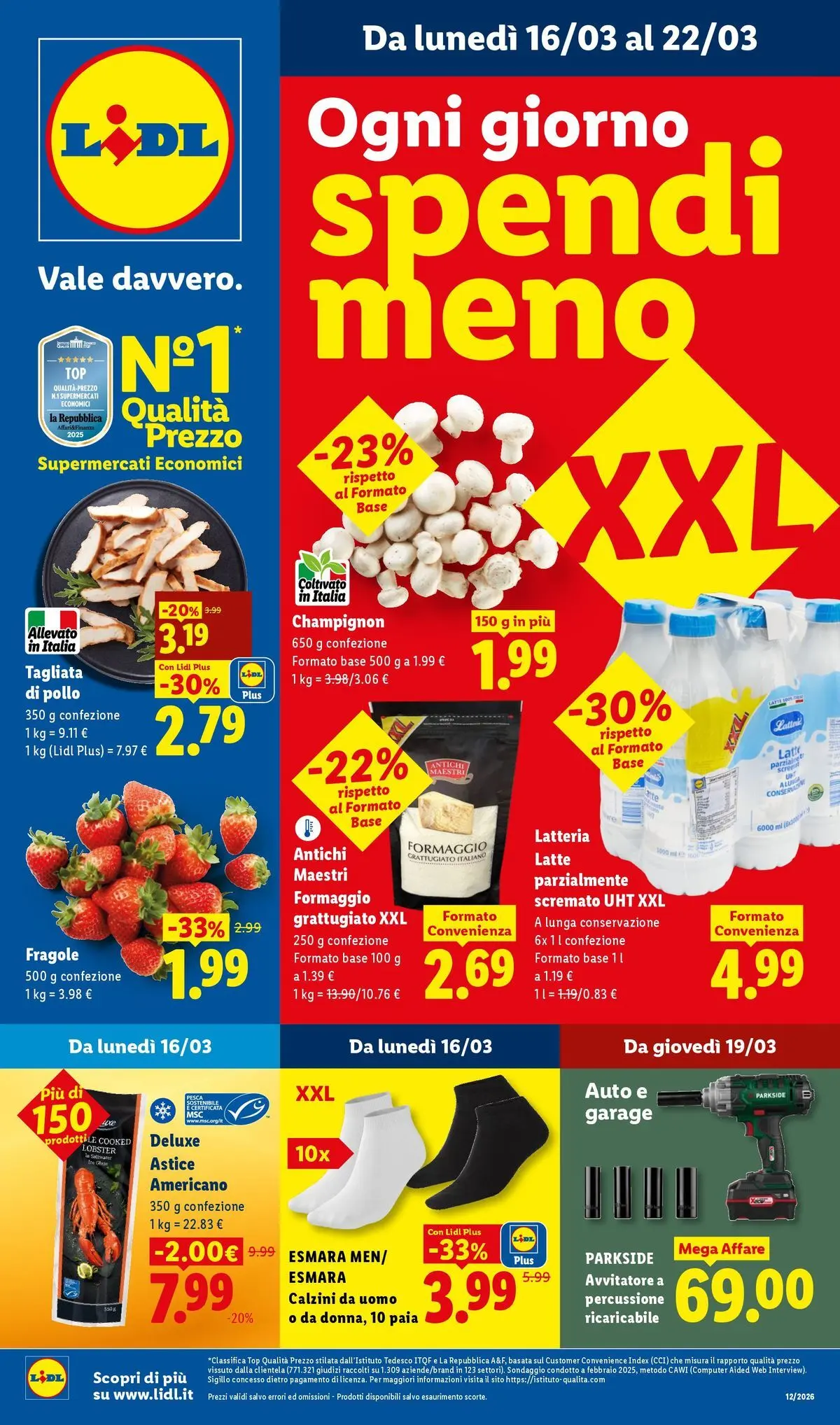LIDL volantino della prossima settimana dal ﻿15/03/2026﻿ 📣 | Pagina: 1 | Prodotti: Avvitatore, Latte, Pesca, Astice