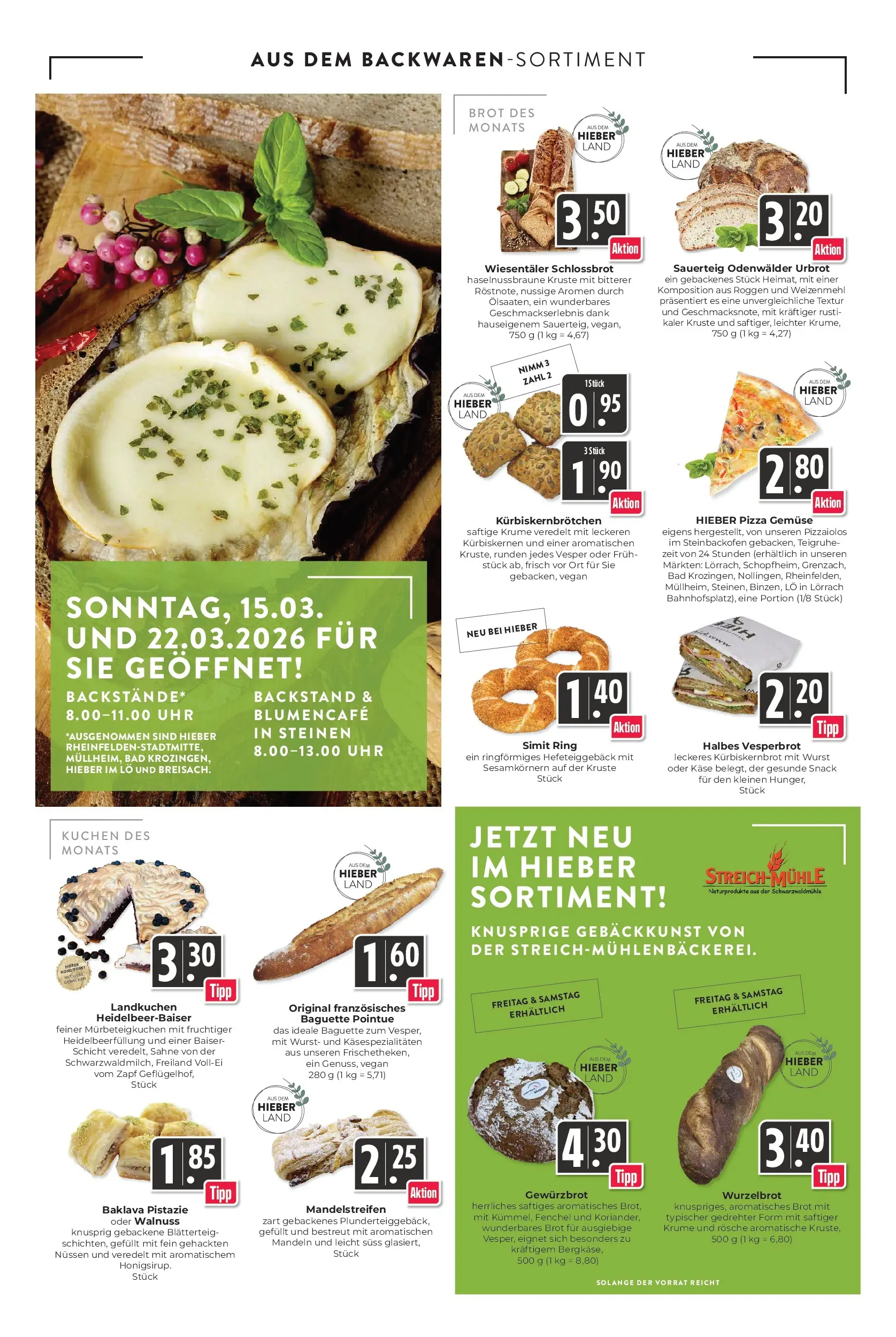 Angebote - Hieber's Frischecenter: Meine Woche (ab 15.03.2026) zum Blättern | Seite: 6 | Produkte: Käse, Weizenmehl, Mandeln, Wurst