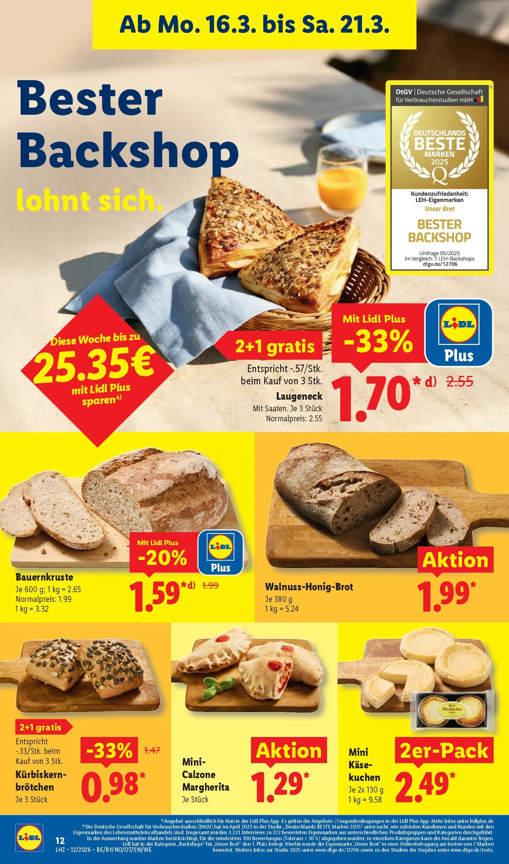 Lidl Prospekt Hof-innenstadt (ab 16.03.2026) zum Blättern » Angebote | Seite: 26 | Produkte: Käse, Brot, Kuchen