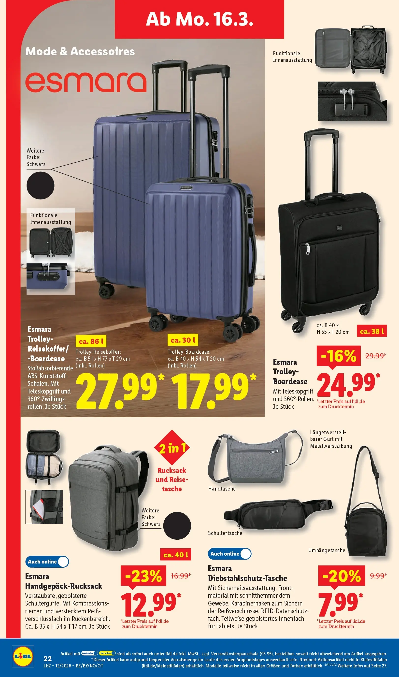 Lidl Prospekt Hof-innenstadt (ab 16.03.2026) zum Blättern » Angebote | Seite: 42 | Produkte: Tasche, Handtasche, Rucksack