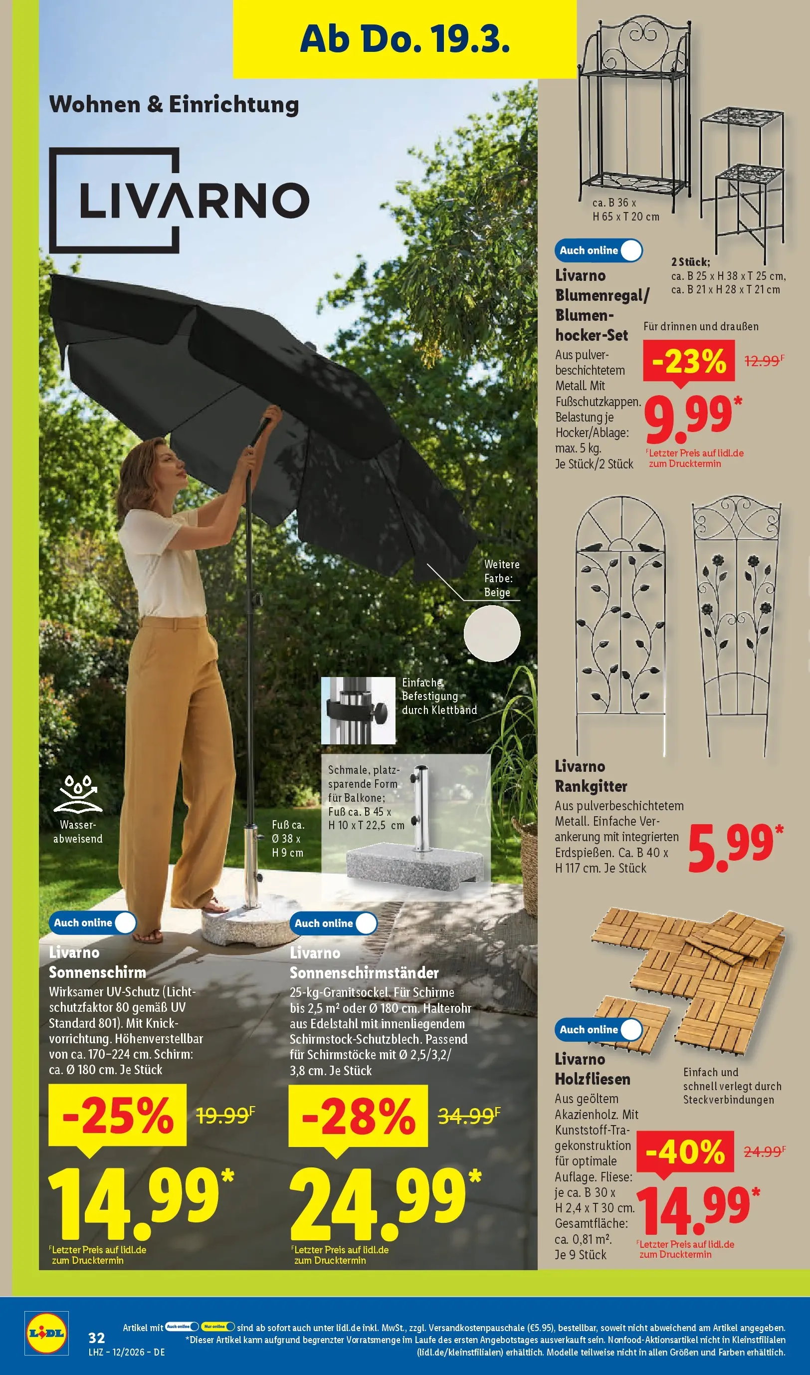 Lidl Prospekt Hof-innenstadt (ab 16.03.2026) zum Blättern » Angebote | Seite: 52 | Produkte: Blumen, Wasser, Sonnenschirm