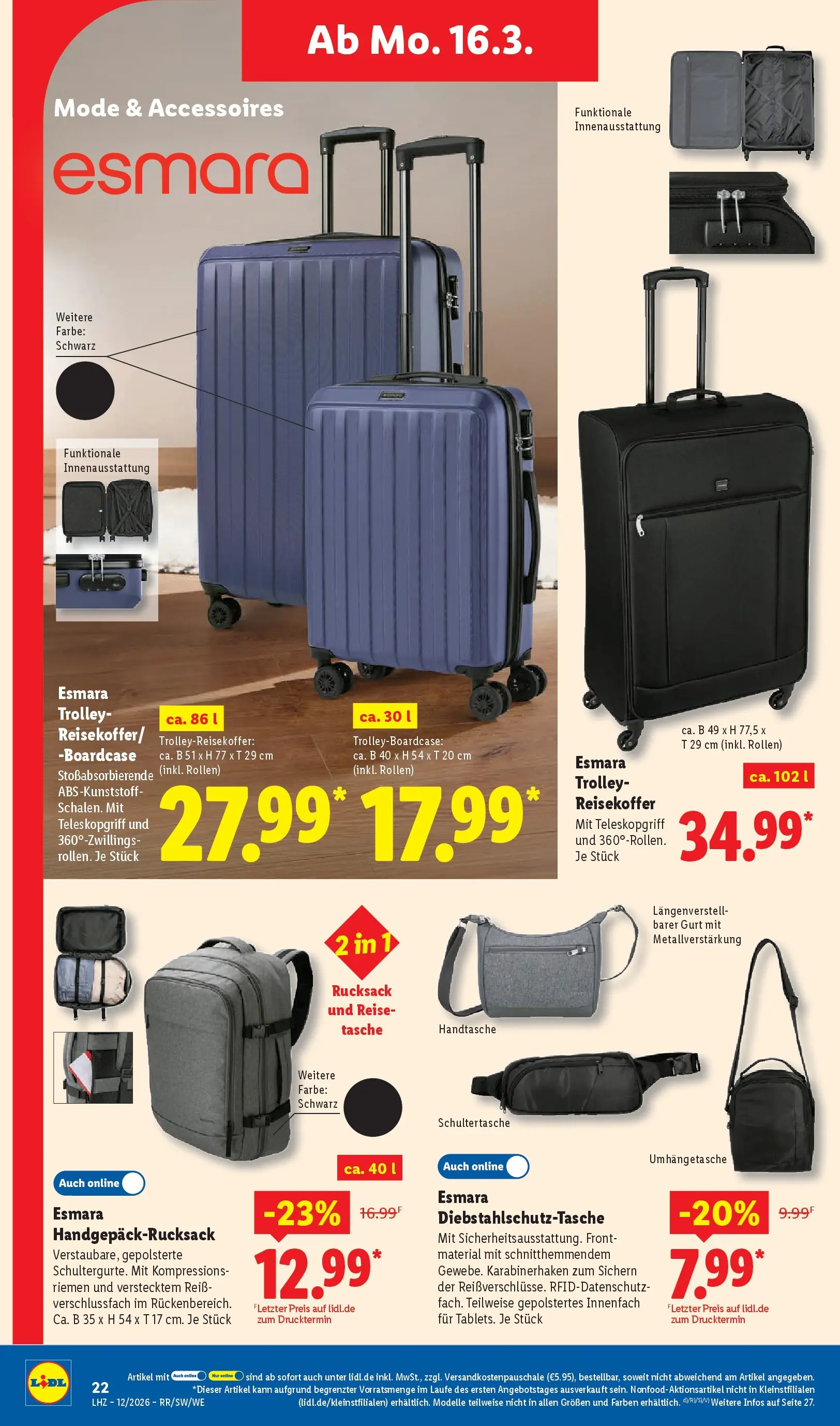 Lidl Prospekt Villingen-schwenningen (ab 16.03.2026) zum Blättern » Angebote | Seite: 42 | Produkte: Tasche, Handtasche, Rucksack