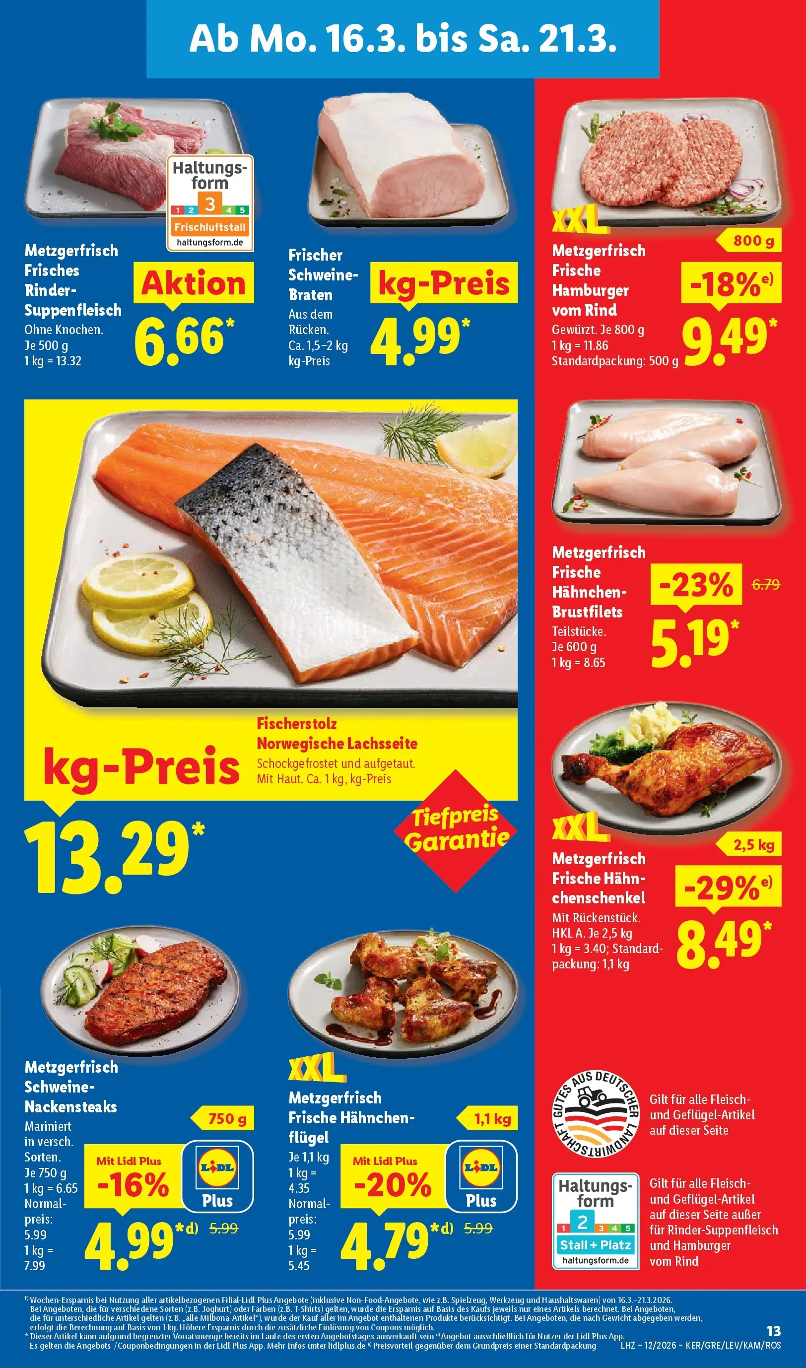 Lidl Prospekt Gladbeck-mitte (ab 16.03.2026) zum Blättern » Angebote | Seite: 23 | Produkte: Nackensteaks, Gewicht, Hahnchen, Fleisch
