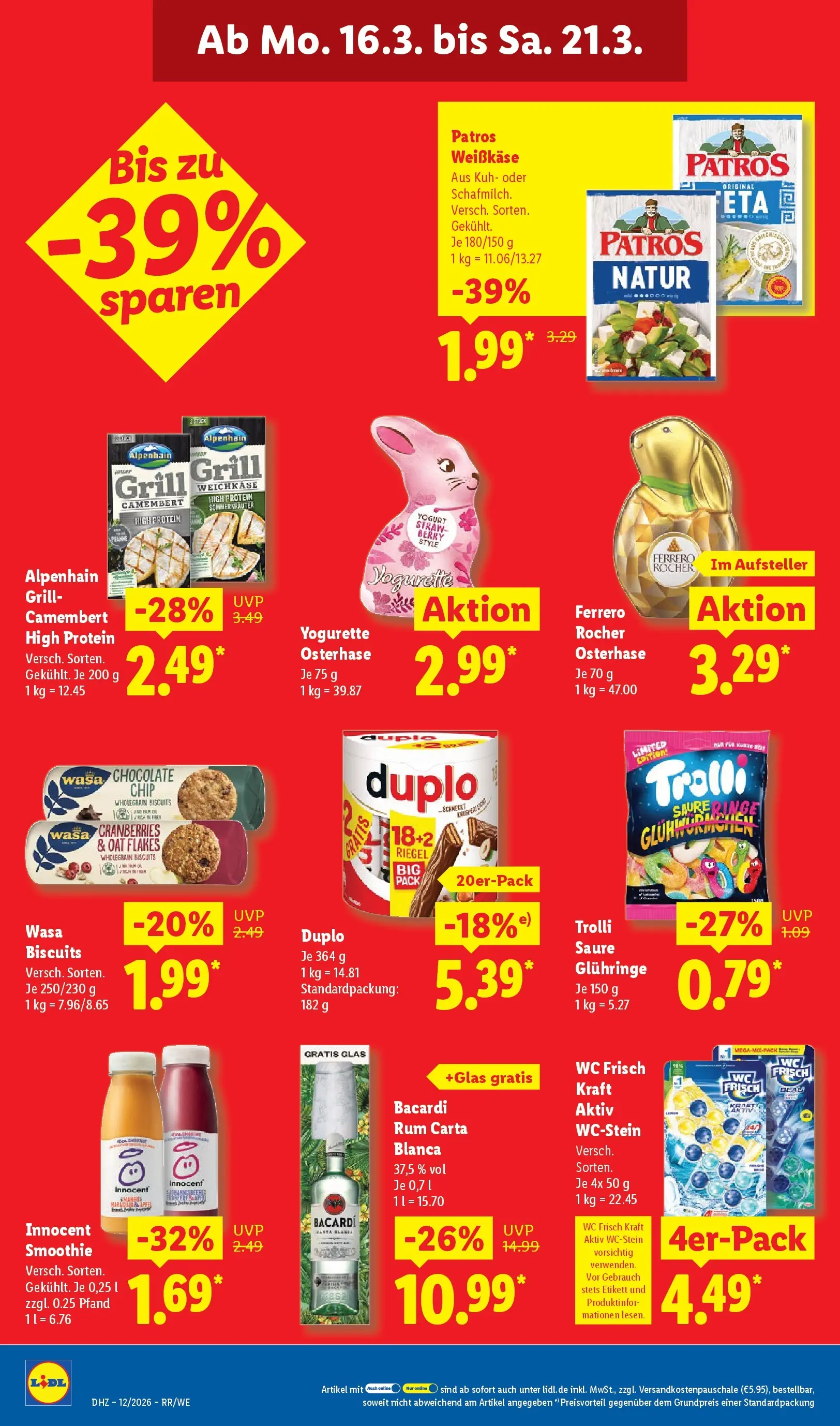 Lidl Prospekt Ehringshausen (ab 16.03.2026) zum Blättern » Angebote | Seite: 32 | Produkte: Bacardi, Yogurette, Rum, Patros