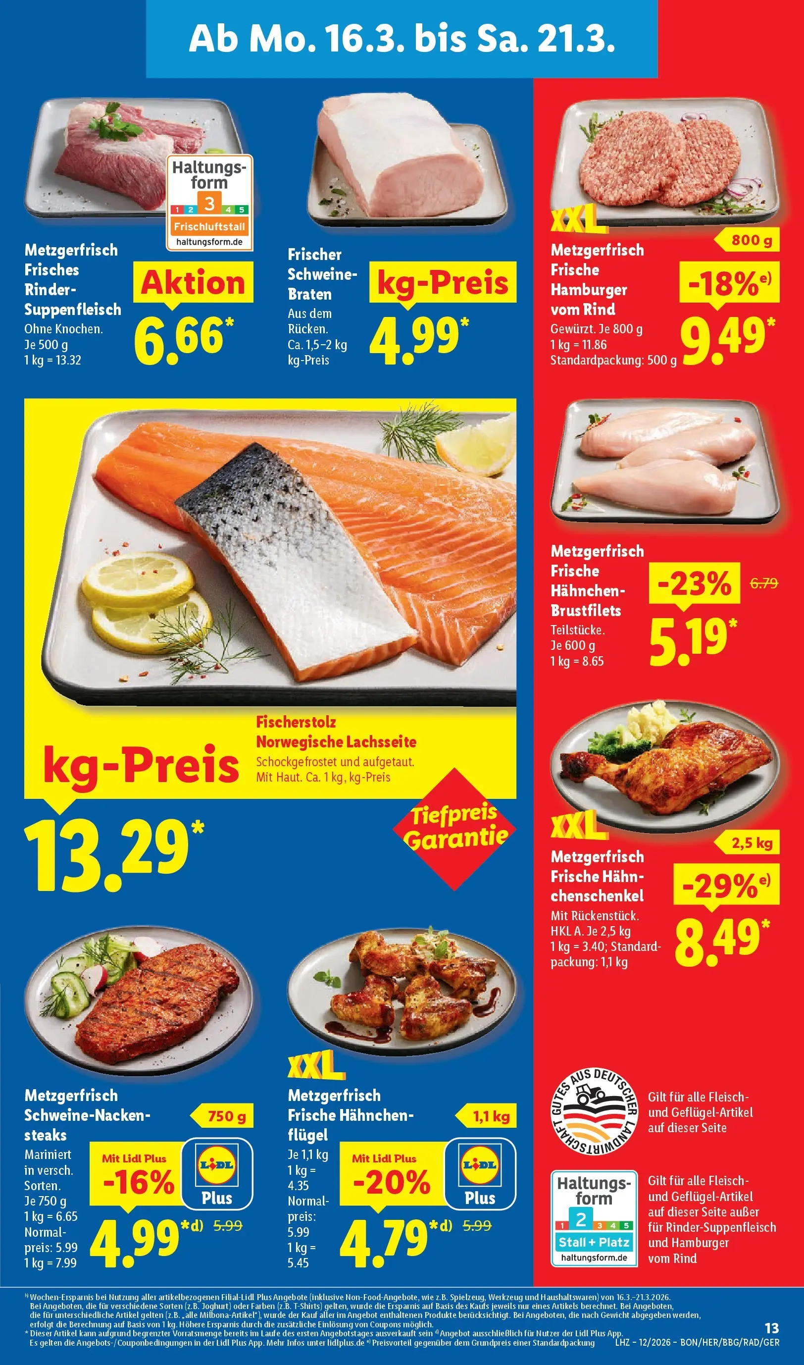 Lidl Prospekt Senftenberg (ab 16.03.2026) zum Blättern » Angebote | Seite: 27 | Produkte: Hahnchen, Schweinenacken, Suppenfleisch, Fleisch