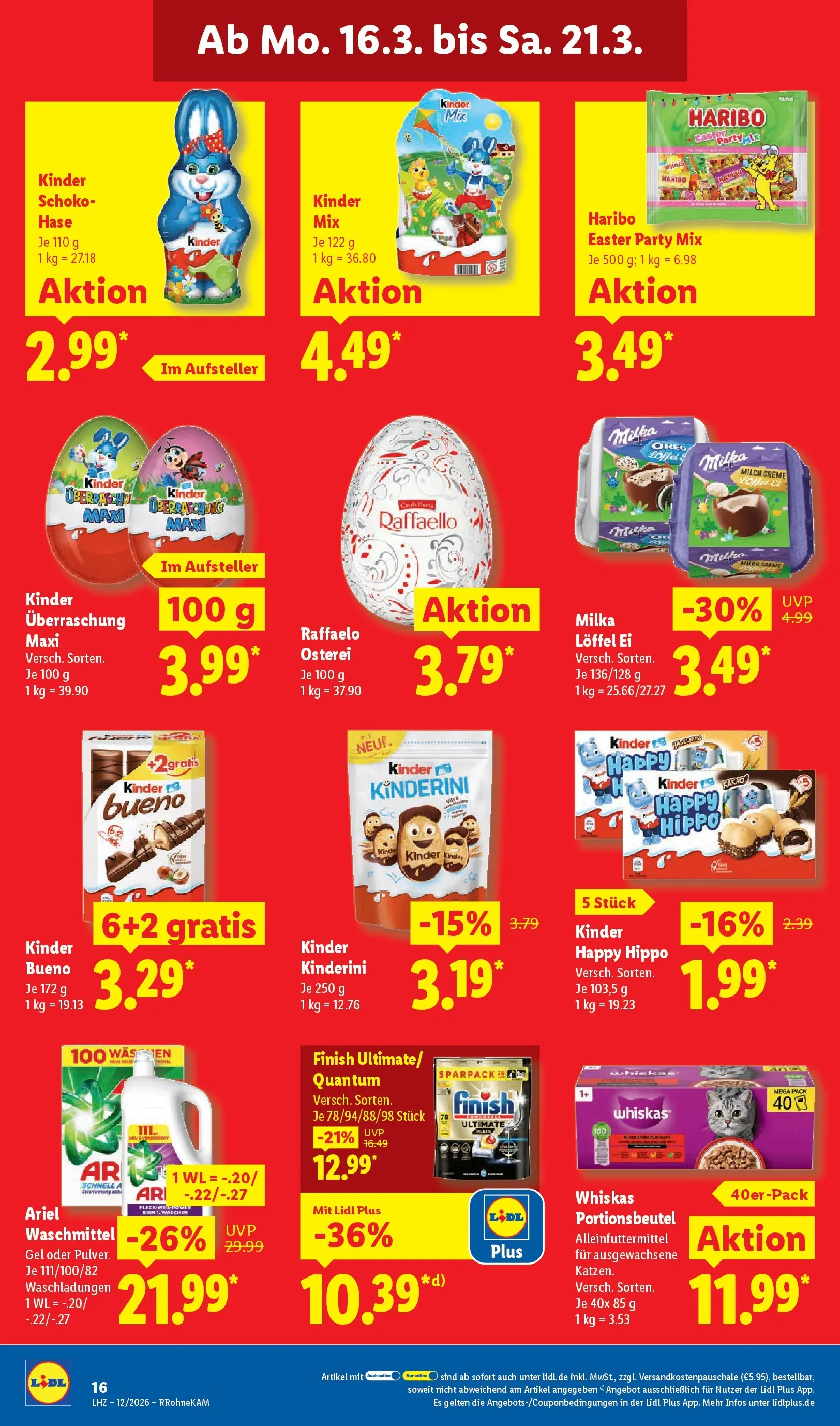 Lidl Prospekt Hagen (ab 16.03.2026) zum Blättern » Angebote | Seite: 26 | Produkte: Raffaello, Haribo, Milch, Whiskas