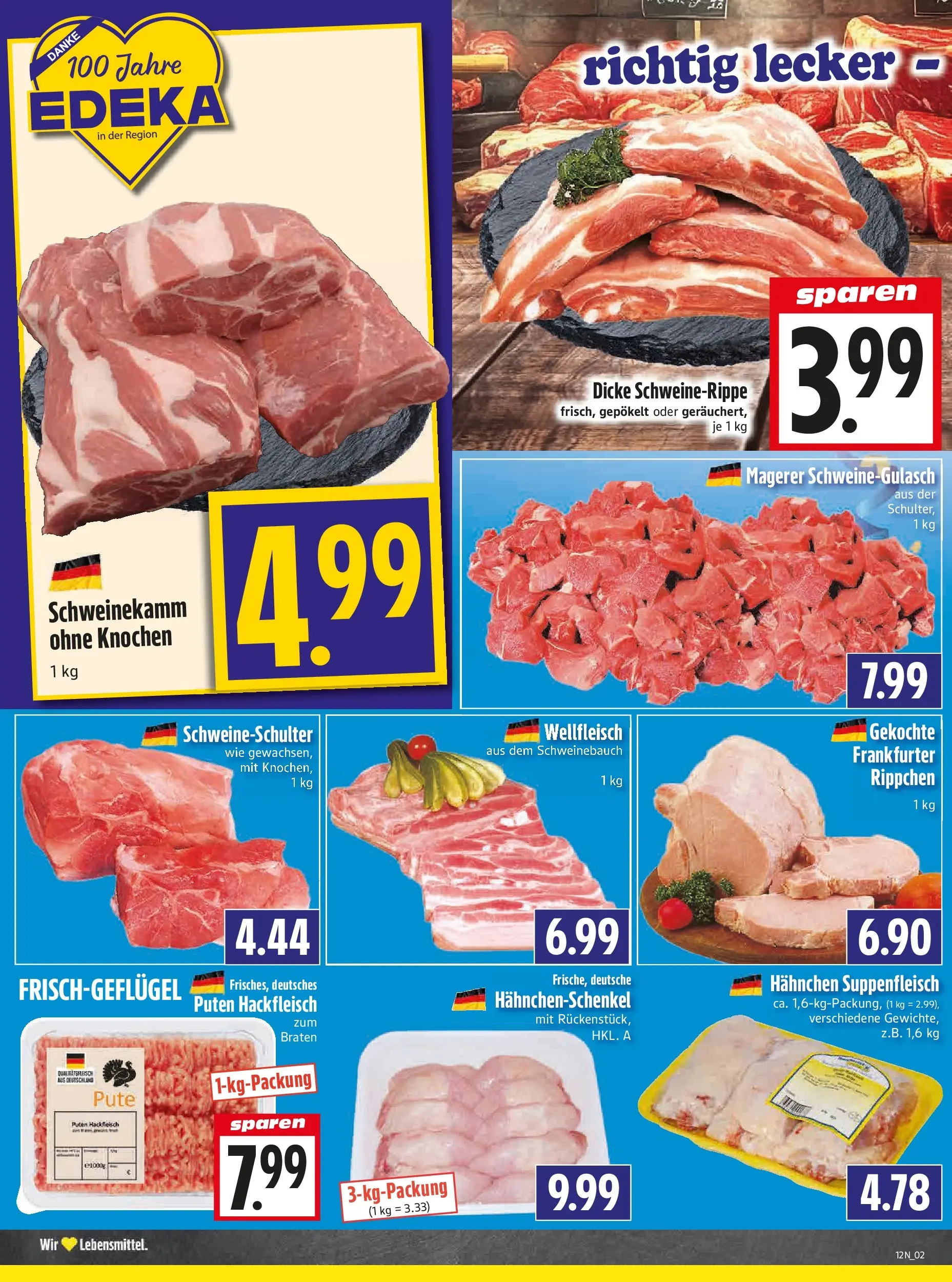 Angebote - Edeka Hahner: Wochenangebote (ab 15.03.2026) zum Blättern | Seite: 4 | Produkte: Schweinegulasch, Pute, Hahnchen, Schweinebauch