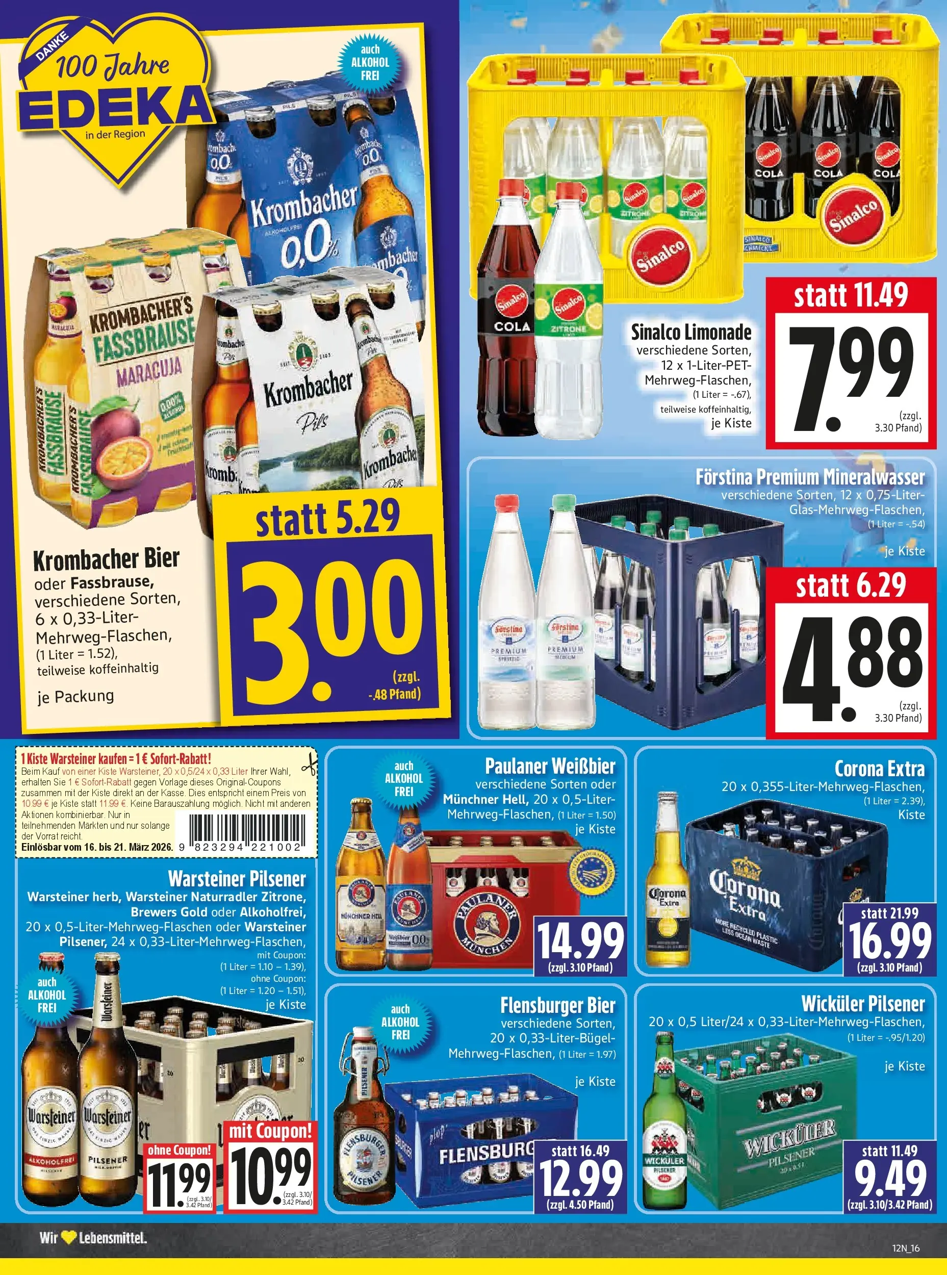 Angebote - Edeka Hahner: Wochenangebote (ab 15.03.2026) zum Blättern | Seite: 19 | Produkte: Cola, Bier, Weißbier, Krombacher