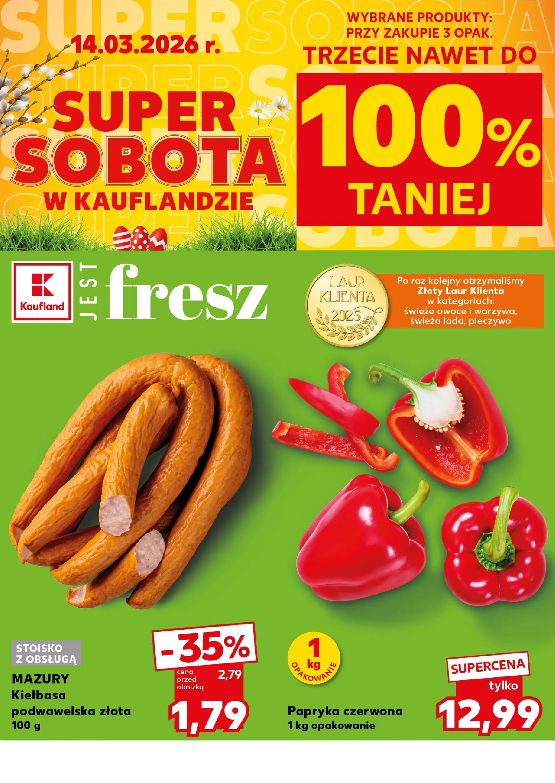 Kaufland gazetka - Super Sobota od 14.03.2026 - od jutra PDF | Strona: 2 | Produkty: Kiełbasa, Pieczywo, Papryka, Owoce