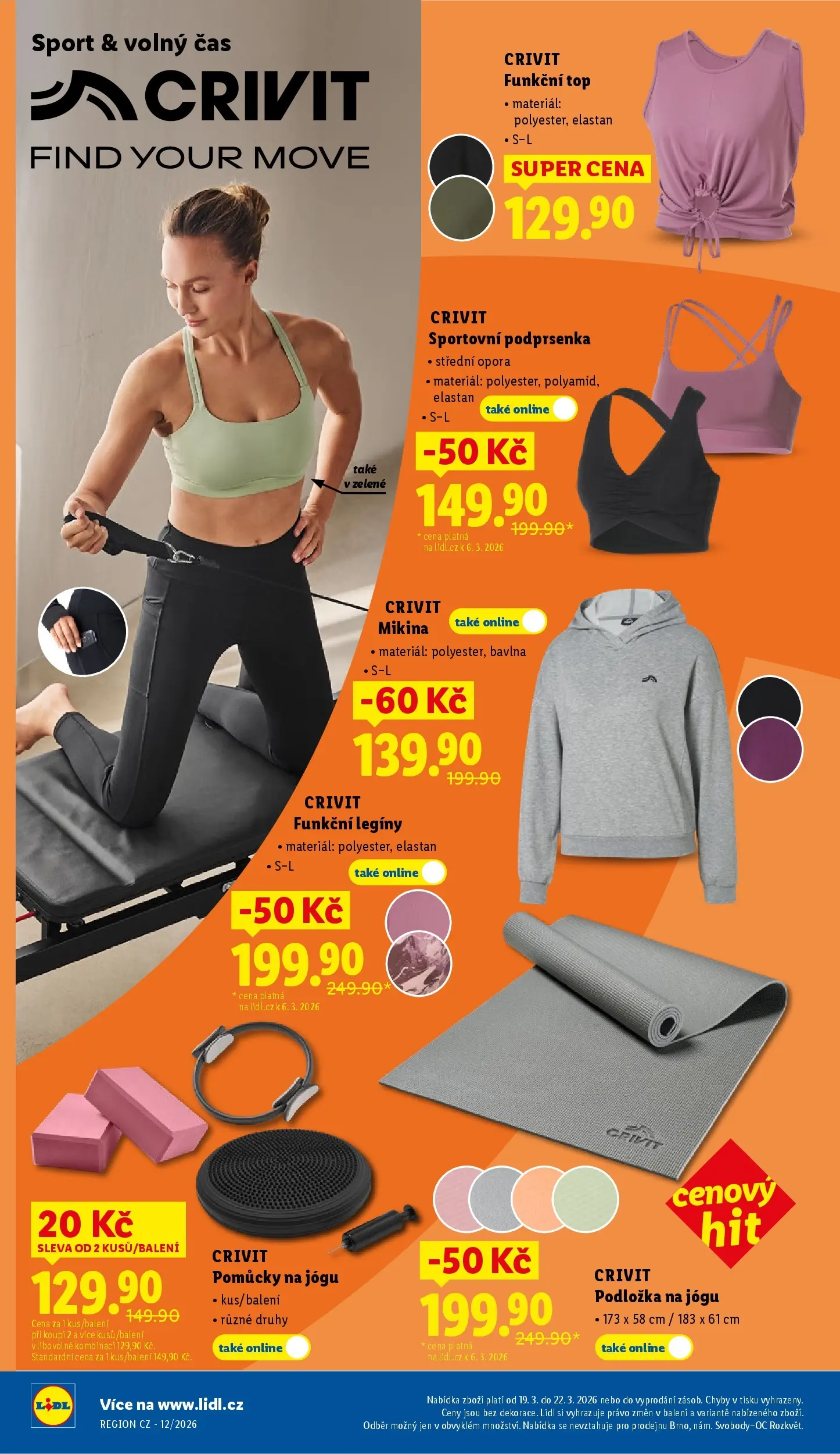 Lidl leták od 15.03.2026 - Nový akční leták | Strana: 22 | Produkty: Mikina, Podprsenka, Podložka na jógu, Sportovní podprsenka