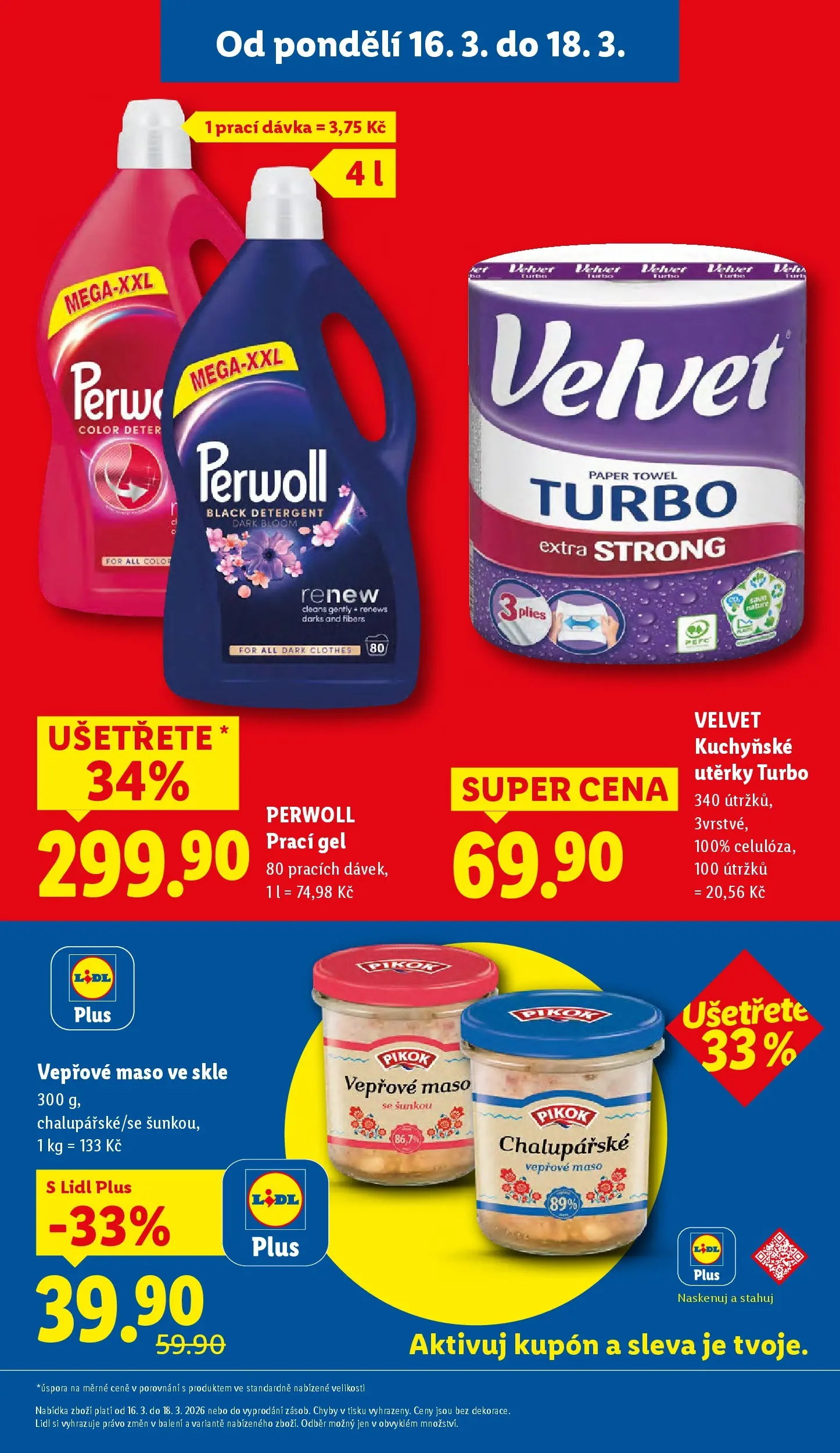Lidl leták od 15.03.2026 - Nový akční leták | Strana: 3 | Produkty: Kuchyňské utěrky, Utěrky, Perwoll, Velvet