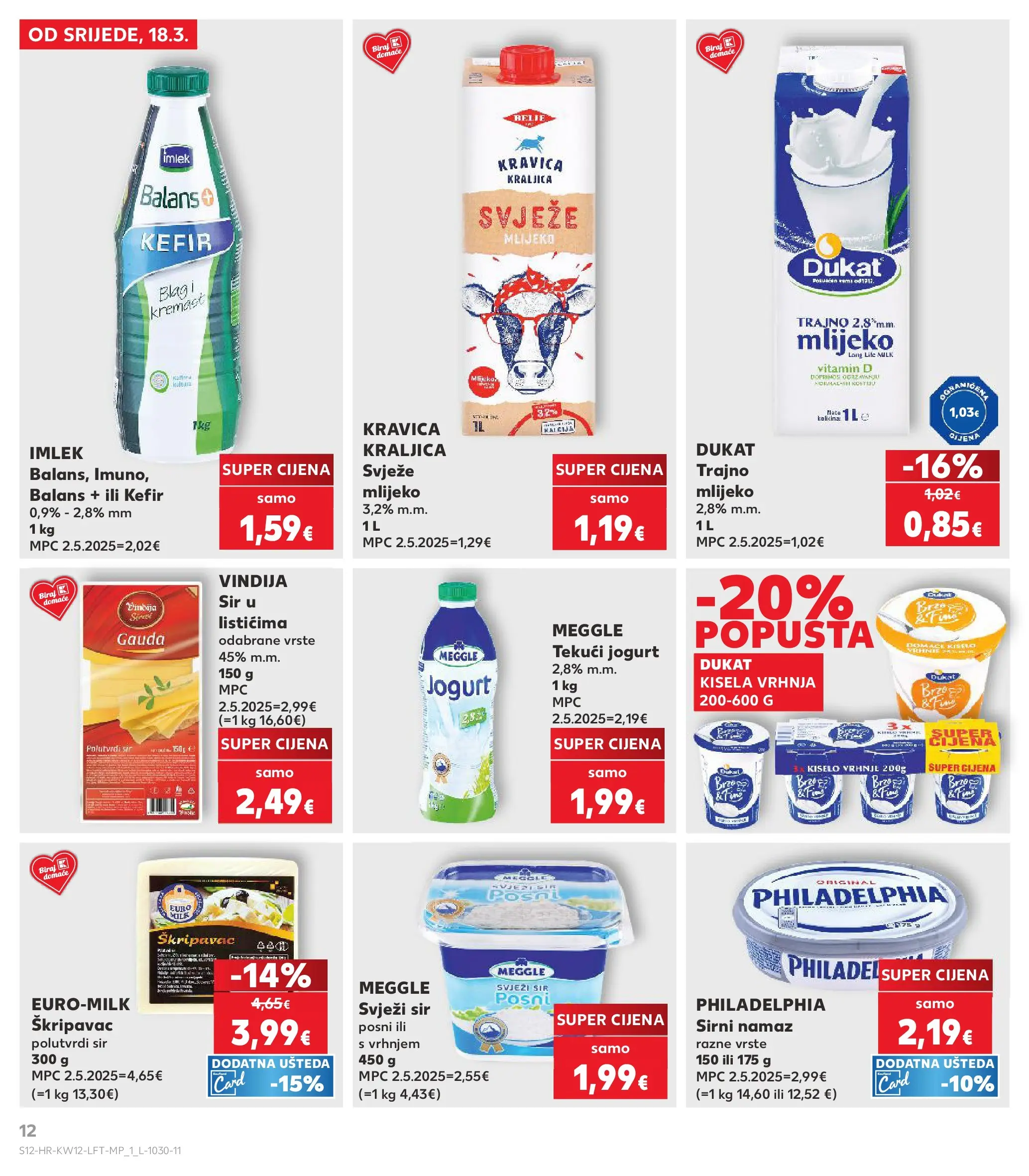 Kaufland - Kaufland katalog do 24.03.2026 novi od 17.03.2026 na listanje > letak digitalni | Stranica: 12 | Proizvodi: Gauda, Jogurt, Kefir, Namaz