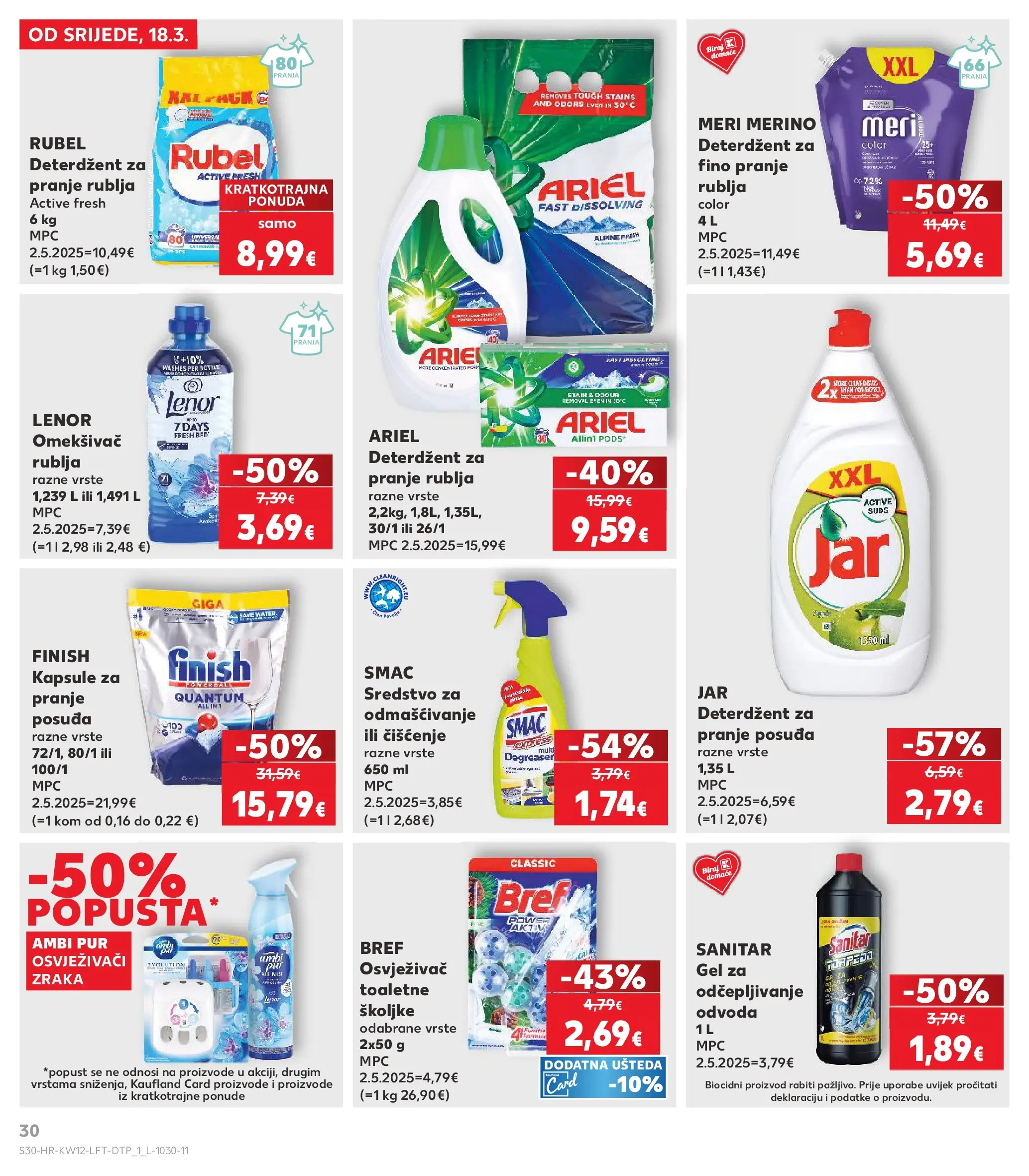 Kaufland - Kaufland katalog do 24.03.2026 novi od 17.03.2026 na listanje > letak digitalni | Stranica: 30 | Proizvodi: Rubel, Deterdžent za pranje rublja, Gel za odčepljivanje odvoda, Lenor