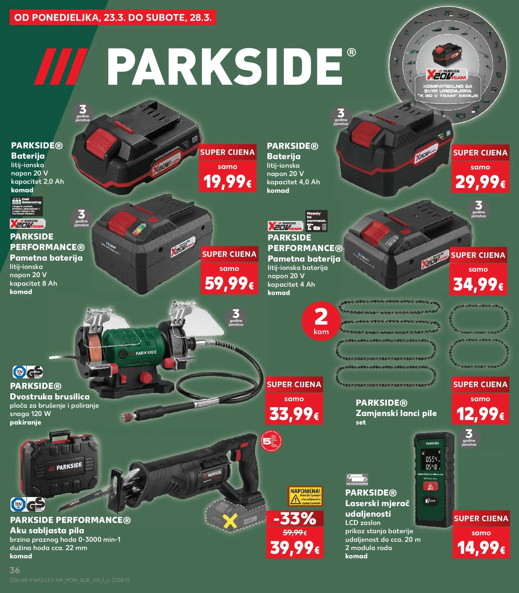 Kaufland - Kaufland katalog do 24.03.2026 novi od 17.03.2026 na listanje > letak digitalni | Stranica: 36 | Proizvodi: Brusilica, Baterija, Baterije, Parkside