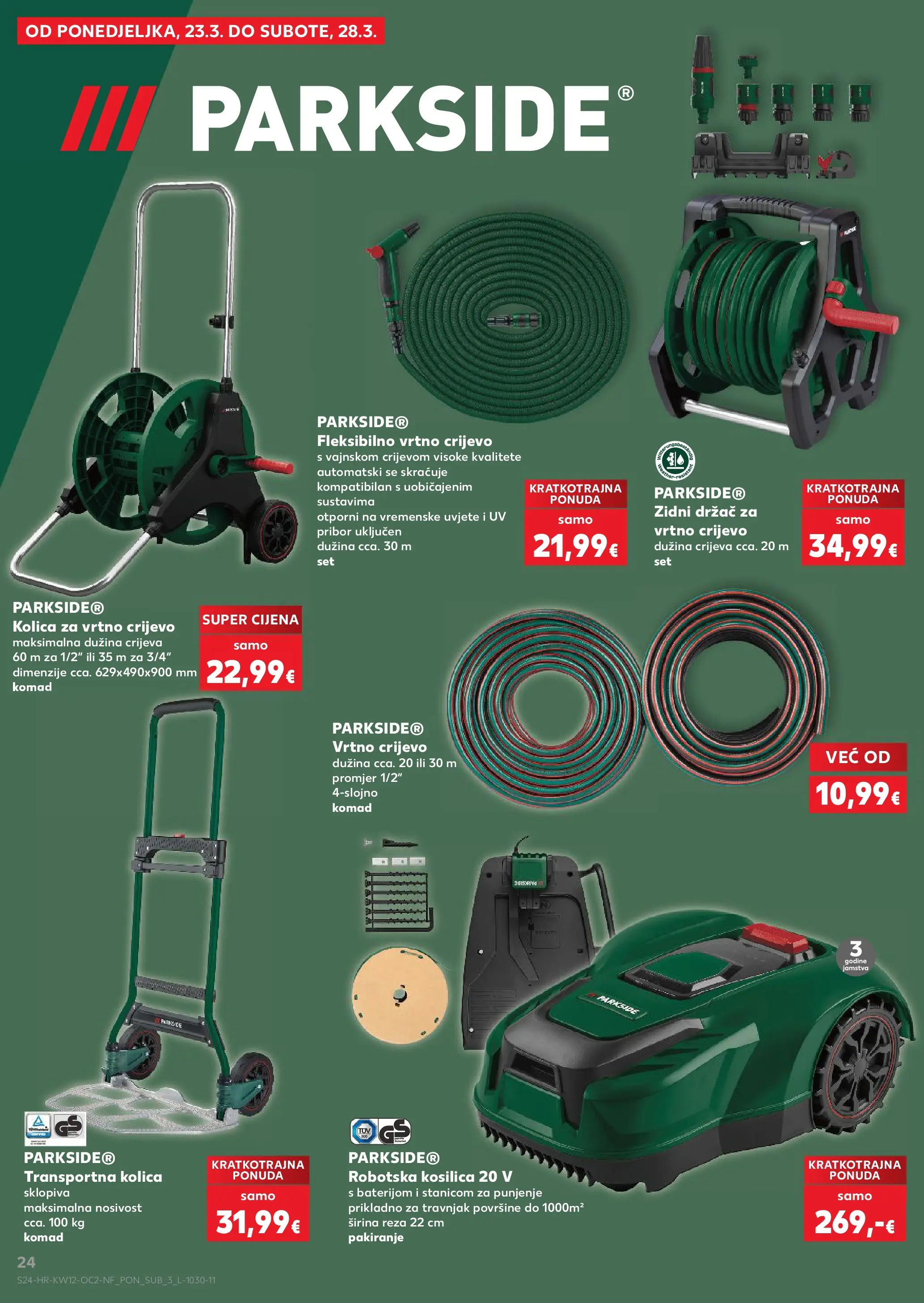 Kaufland - Kaufland katalog do 24.03.2026 novi od 17.03.2026 na listanje > letak digitalni | Stranica: 24 | Proizvodi: Kosilica, Kolica, Vrtno crijevo, Parkside