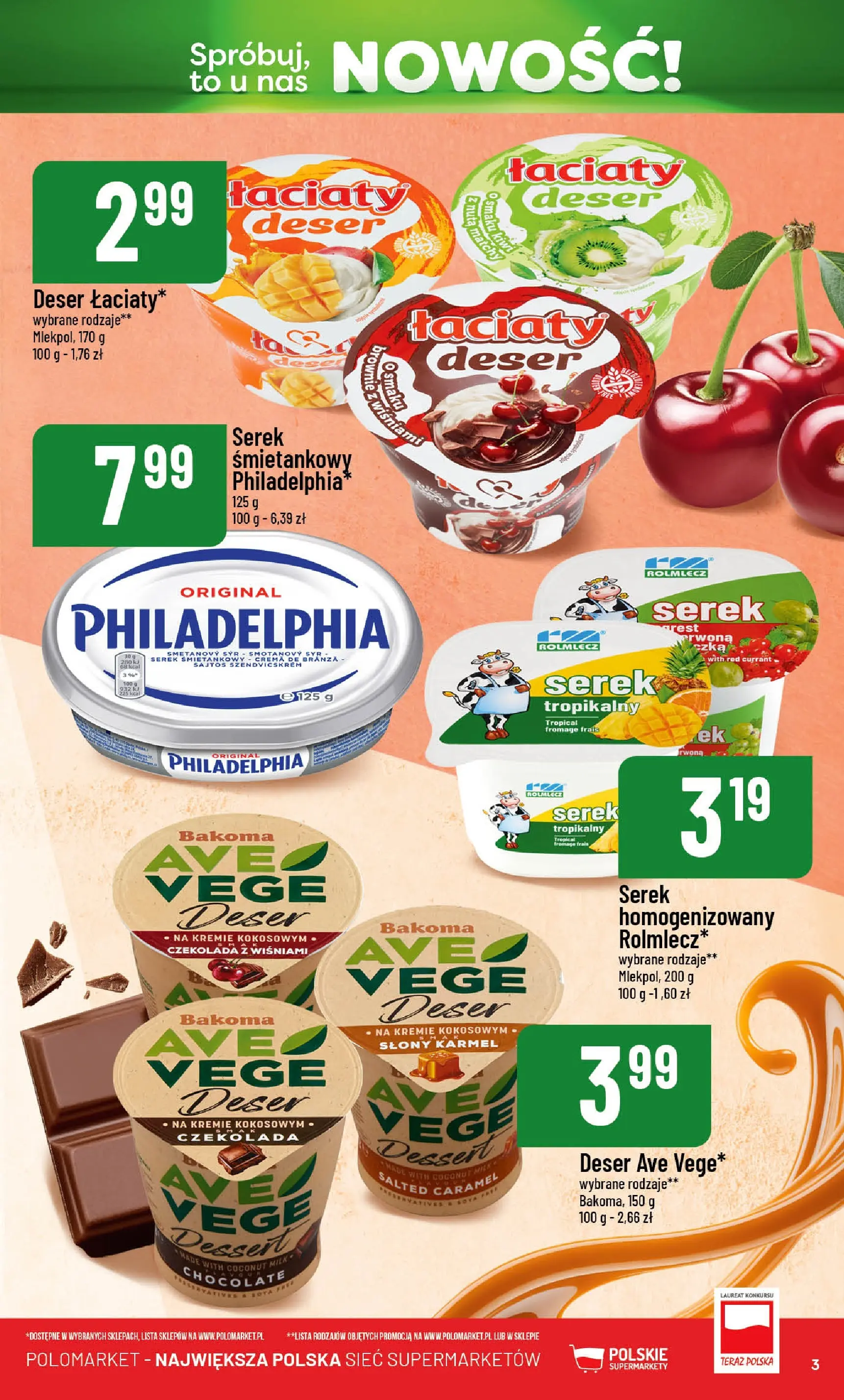 Nowa POLOmarket gazetka od jutra 13.03.2026 | Strona: 3 | Produkty: Serek, Czekolada, Brownie