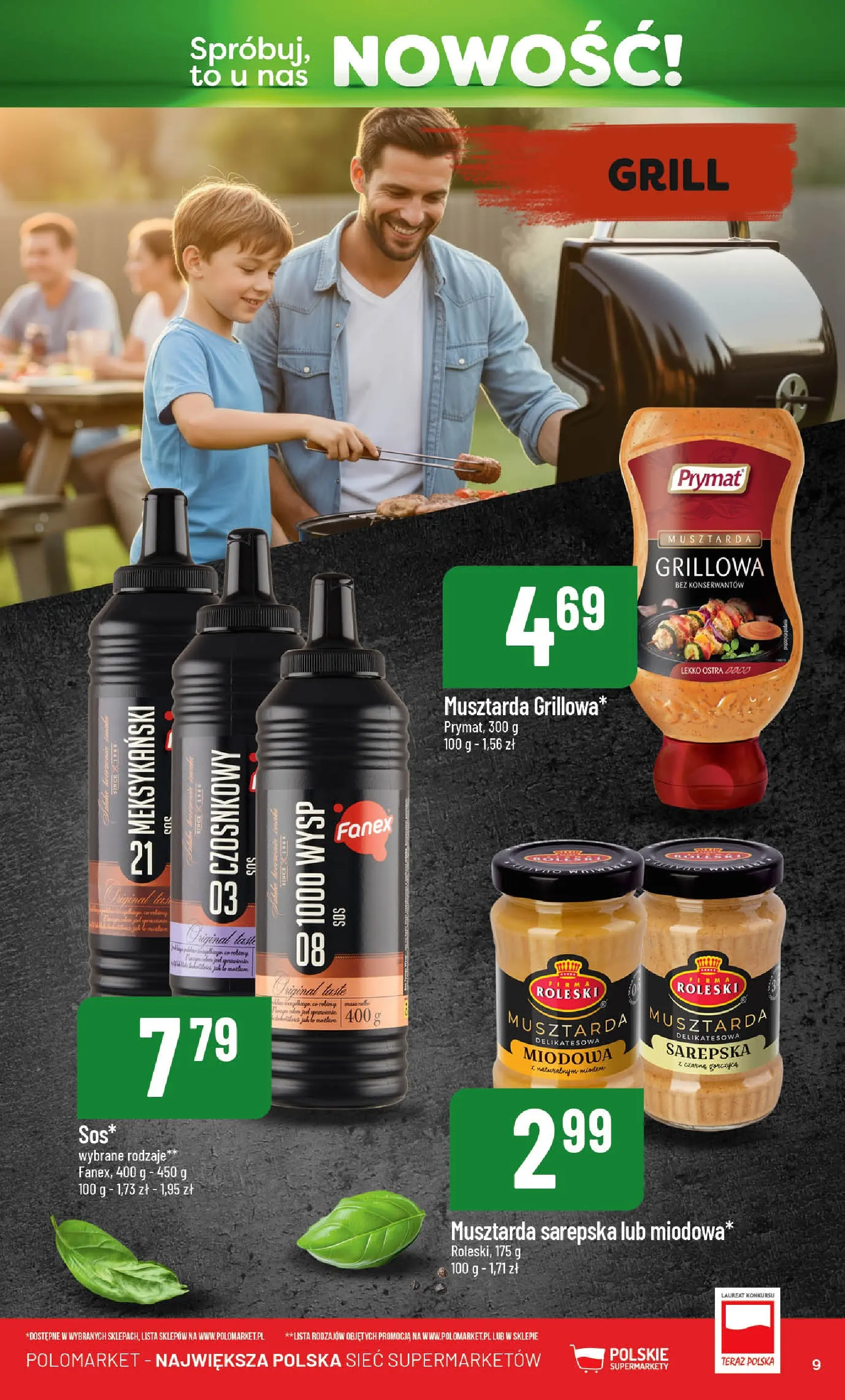 Nowa POLOmarket gazetka od jutra 13.03.2026 | Strona: 9 | Produkty: Grill, Musztarda