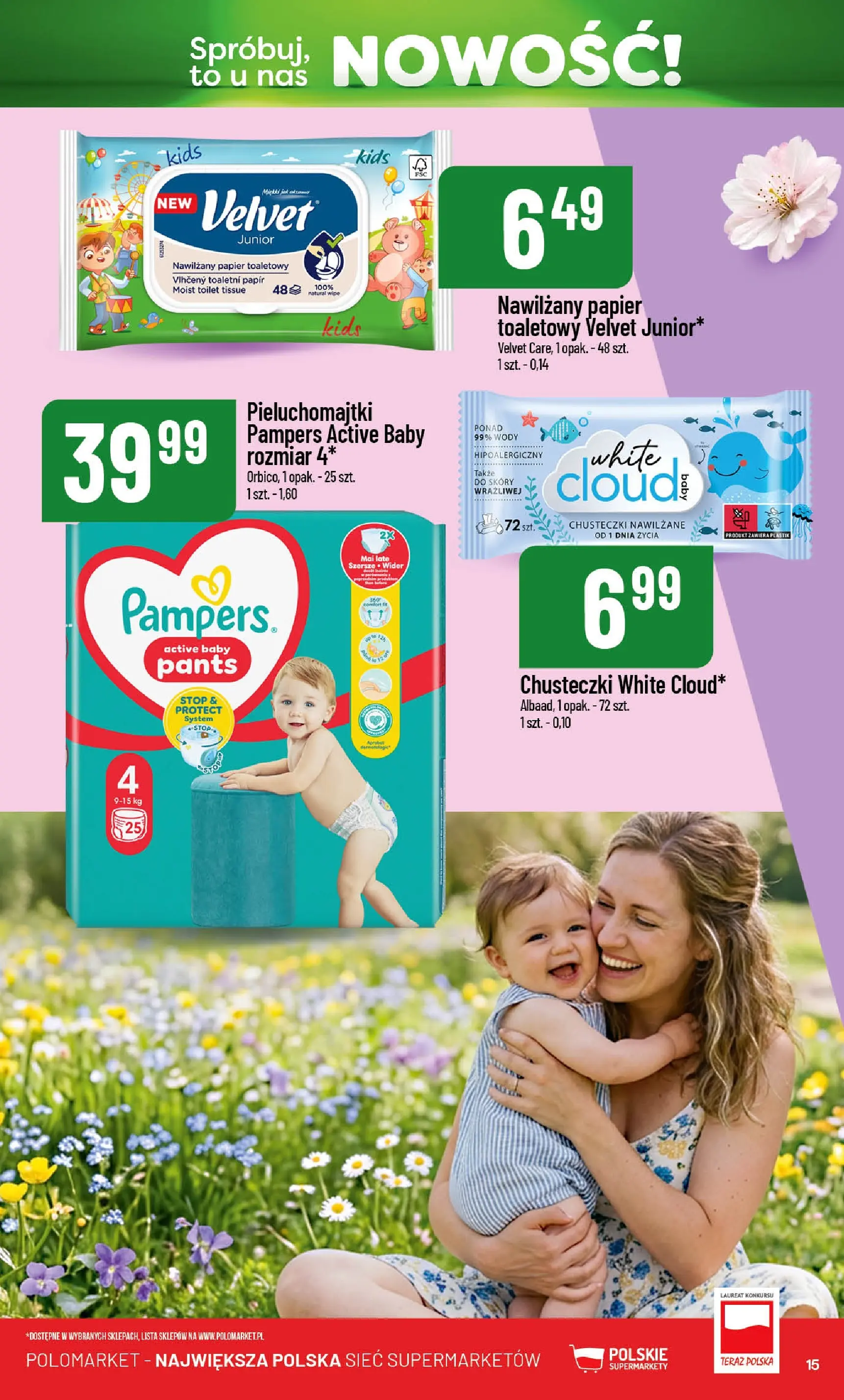 Nowa POLOmarket gazetka od jutra 13.03.2026 | Strona: 15 | Produkty: Papier toaletowy, Pampers, Pieluchomajtki