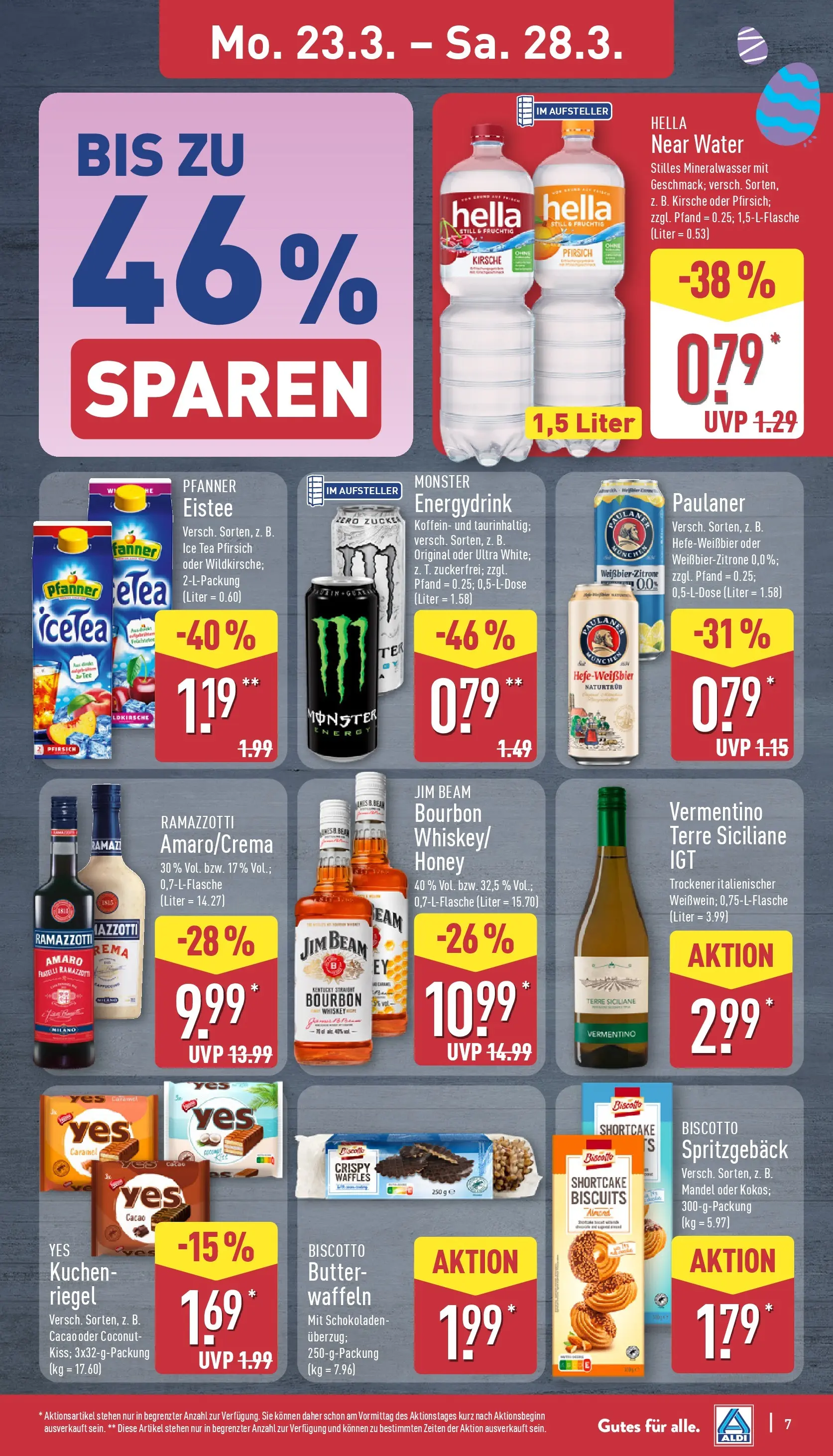 Aldi Wochenangebote (ab 23.03.2026) » Angebote Online | Seite: 11 | Produkte: Energy, Waffeln, Pfirsich, Ramazzotti