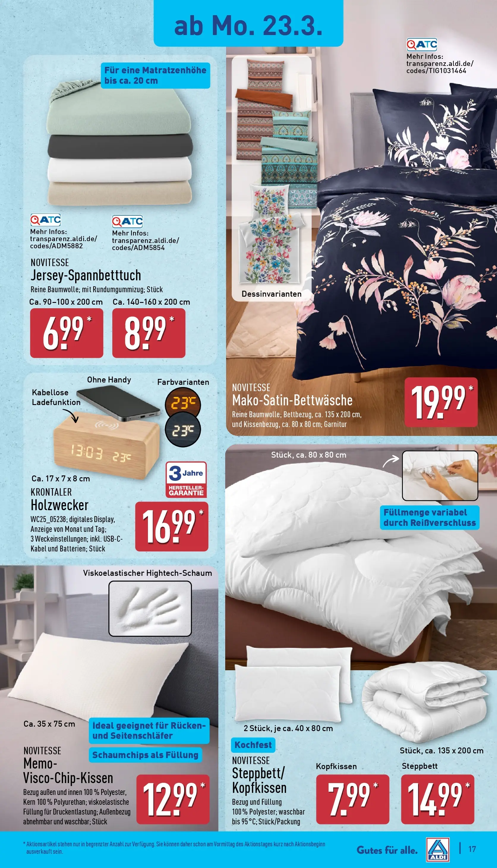 Aldi Wochenangebote (ab 23.03.2026) » Angebote Online | Seite: 21 | Produkte: Kabel, Kopfkissen