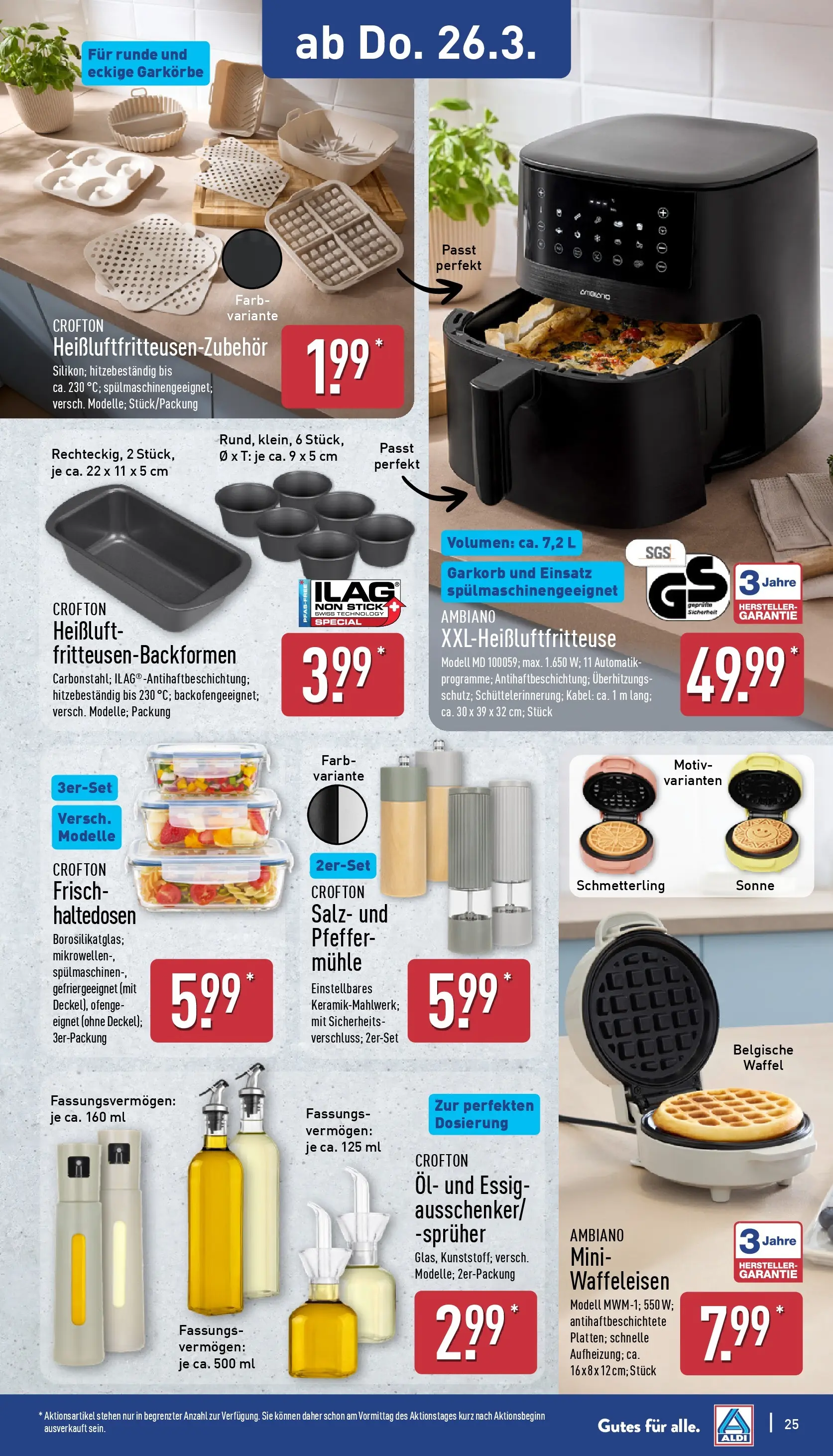 Aldi Wochenangebote (ab 23.03.2026) » Angebote Online | Seite: 29 | Produkte: Öl, Salz, Pfeffer, Waffeleisen