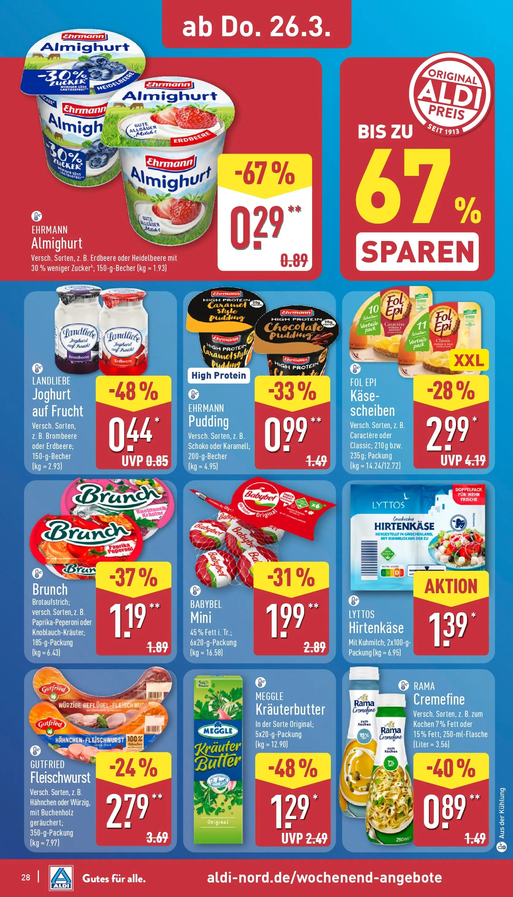 Aldi Wochenangebote (ab 23.03.2026) » Angebote Online | Seite: 32 | Produkte: Ehrmann almighurt, Käse, Joghurt, Rama cremefine
