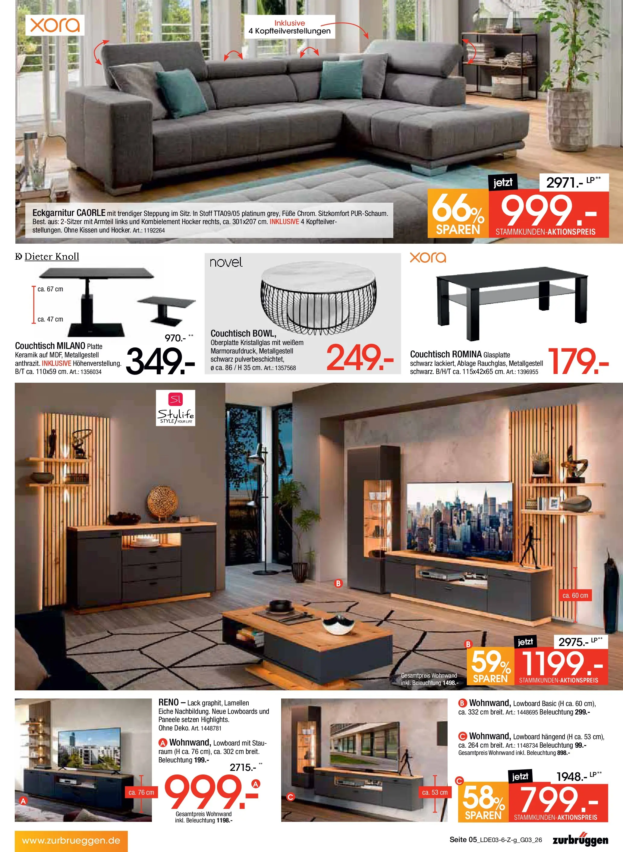 Zurbrüggen Bonus Sonder-Tage Unna (ab 15.03.2026) zum Blättern | Seite: 5 | Produkte: Hocker, Wohnwand, Kissen, Couchtisch