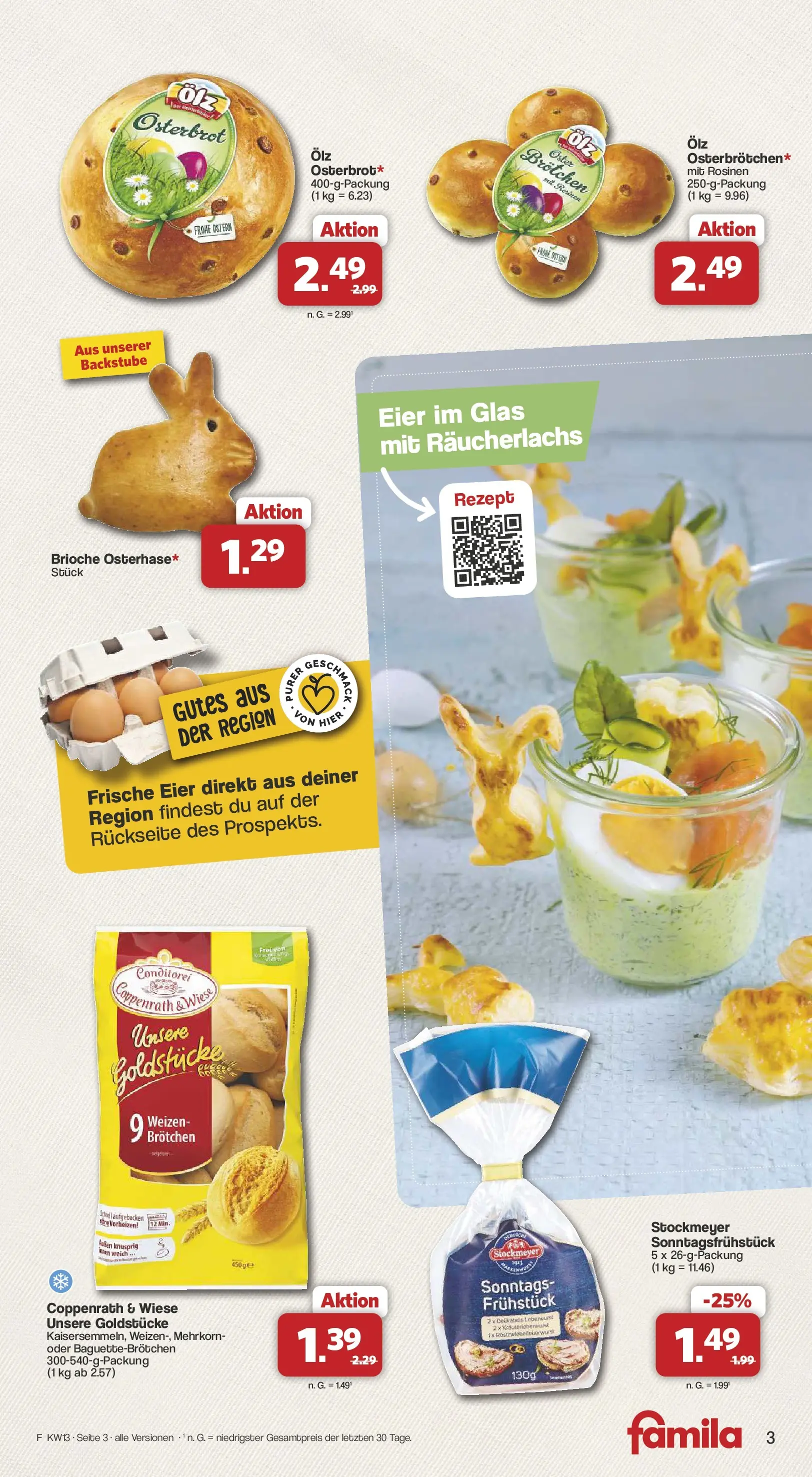 Famila Nordwest - Famila: Mehr Genuss, moin Ostermomente (ab 23.03.2026) zum Blättern | Seite: 3 | Produkte: Eier, Rosinen, Räucherlachs