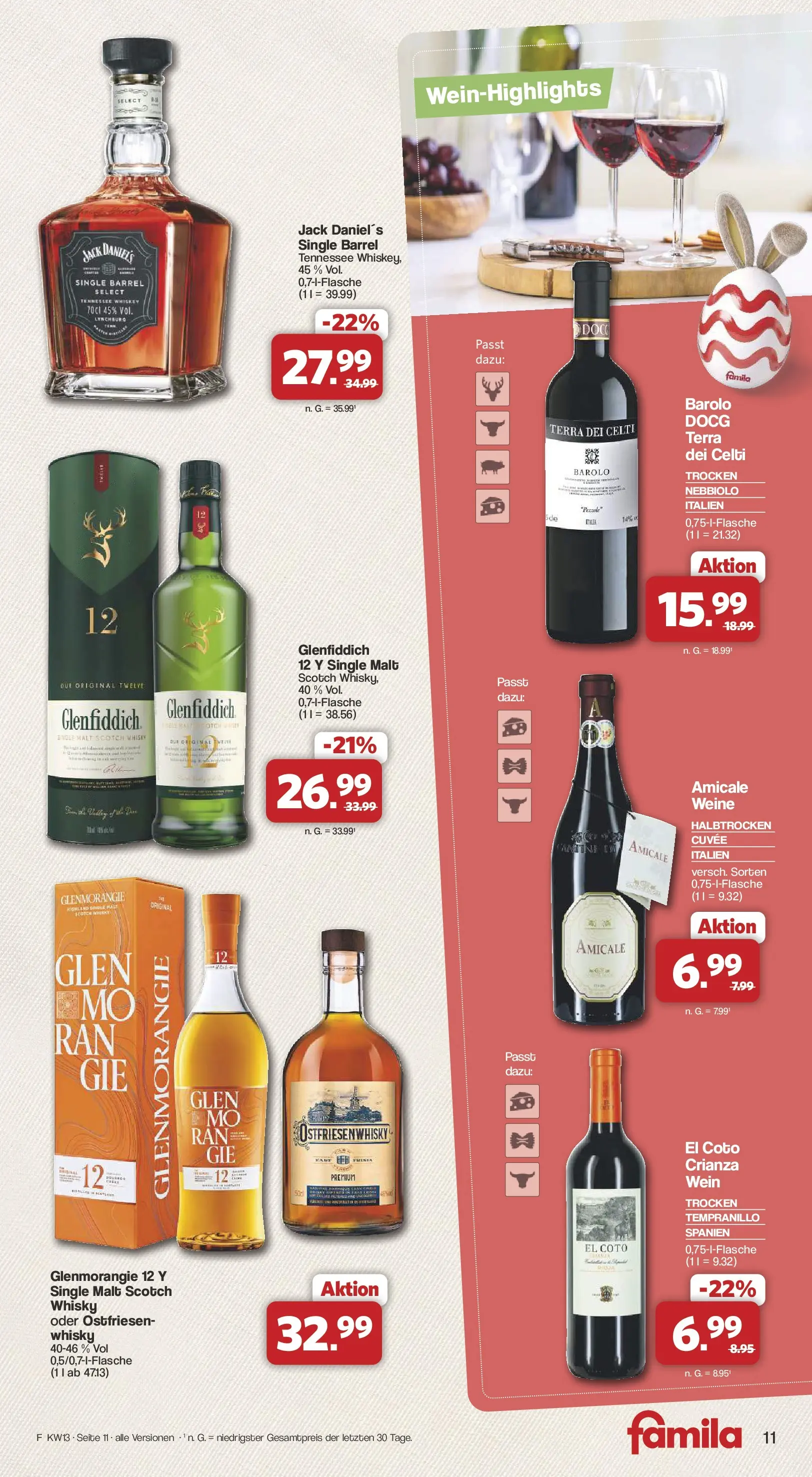 Famila Nordwest - Famila: Mehr Genuss, moin Ostermomente (ab 23.03.2026) zum Blättern | Seite: 11 | Produkte: Whisky, Jack Daniel's, Wein, Whiskey