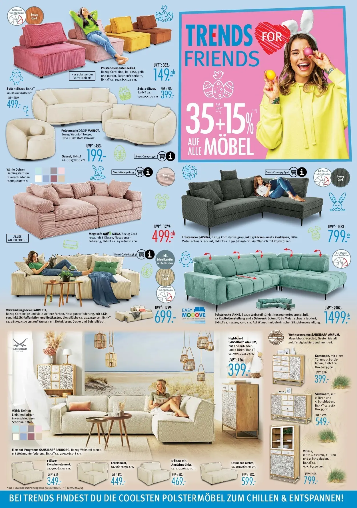Trends - Ostermann Trends: Neue Möbel wirken Wunder. (ab 27.03.2026) zum Blättern | Seite: 2 | Produkte: HIghboard, Decke, Sofa, Tür