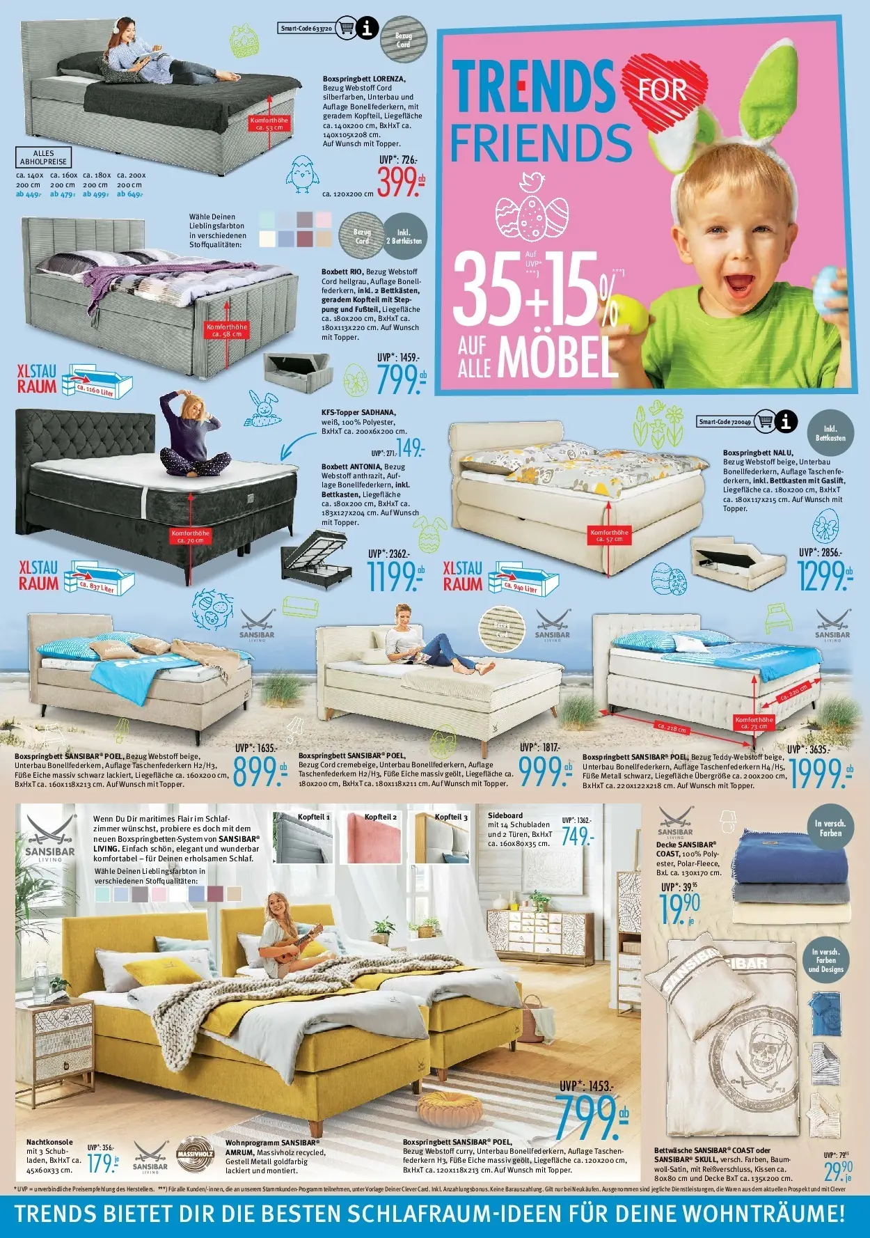 Trends - Ostermann Trends: Neue Möbel wirken Wunder. (ab 27.03.2026) zum Blättern | Seite: 4 | Produkte: Sideboard, Decke, Boxspringbett, Bettwäsche