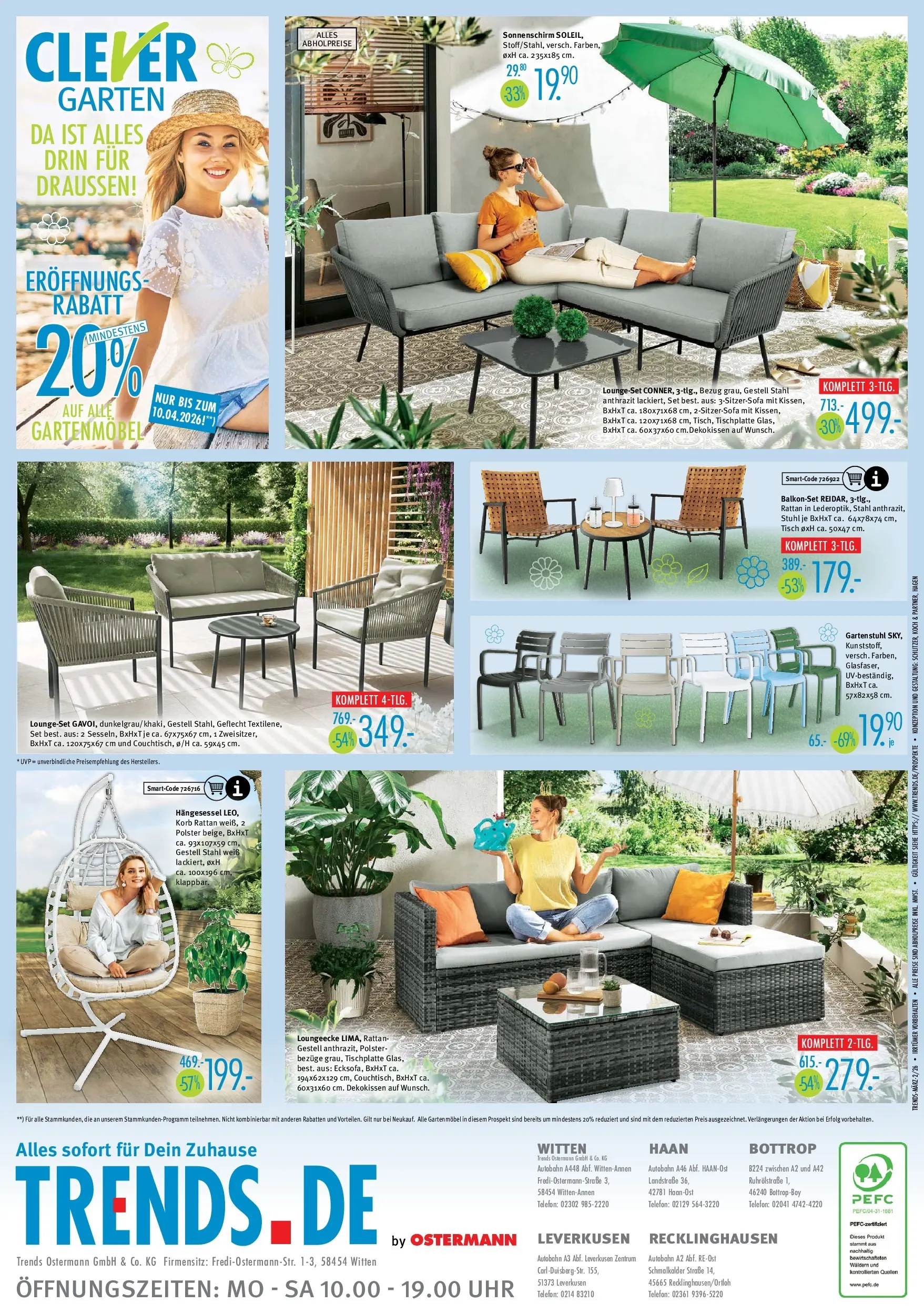 Trends - Ostermann Trends: Neue Möbel wirken Wunder. (ab 21.03.2026) zum Blättern | Seite: 8 | Produkte: Stuhl, Gartenmöbel, Sonnenschirm, Uhr