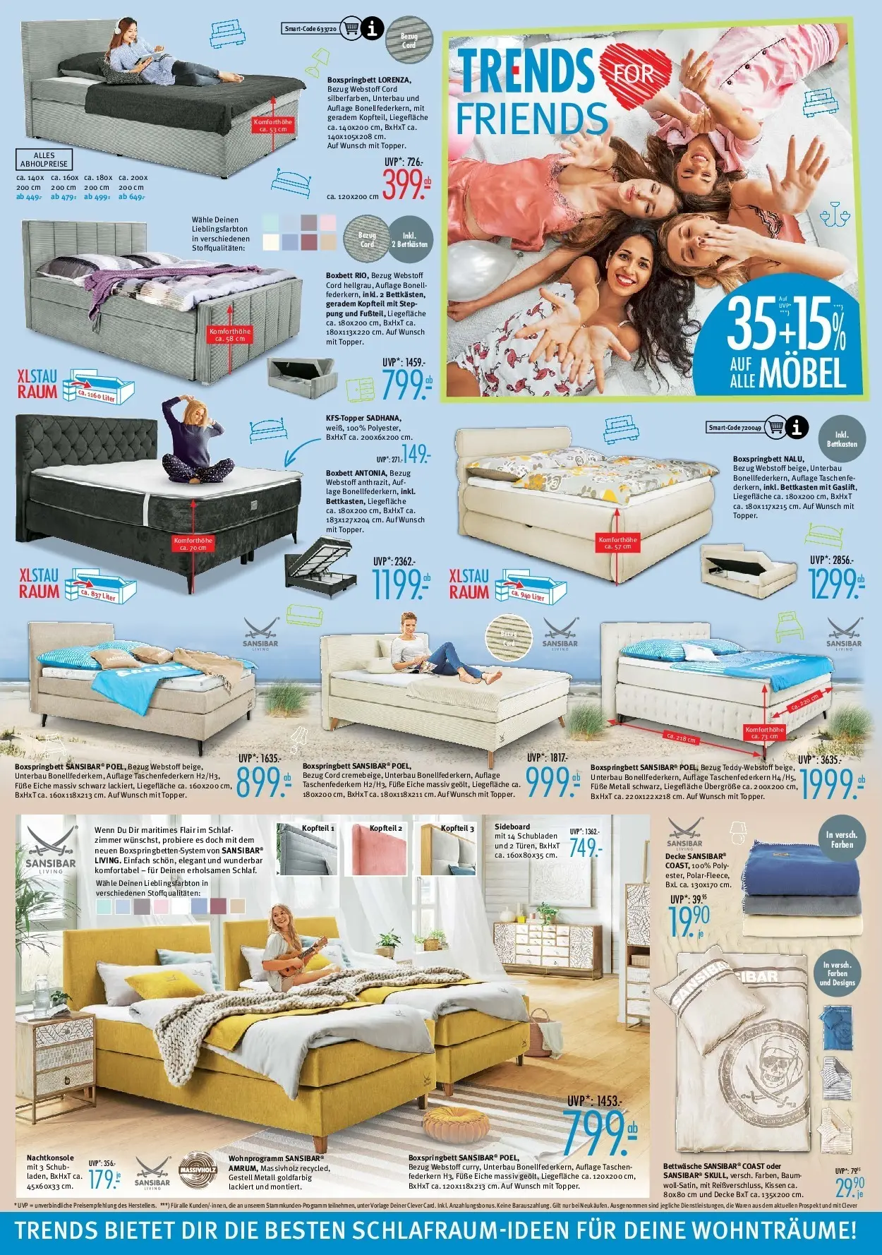 Trends - Ostermann Trends: Neue Möbel wirken Wunder. (ab 21.03.2026) zum Blättern | Seite: 4 | Produkte: Sideboard, Kissen, Boxspringbett, Bettwäsche