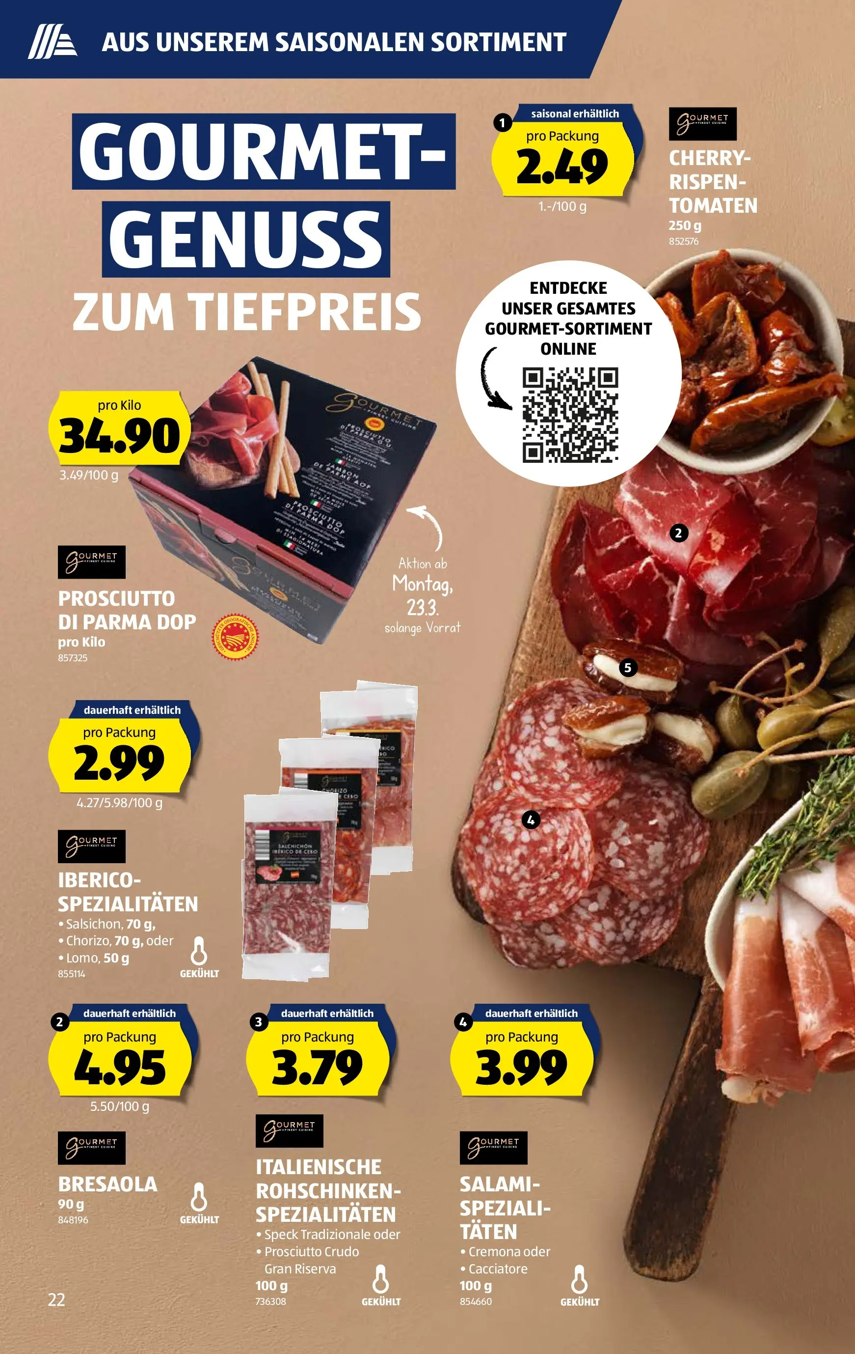 Aldi Aktionen (18.03.2026 - 26.03.2026) - Prospekt | Seite: 22 | Produkte: Salami, Tomaten