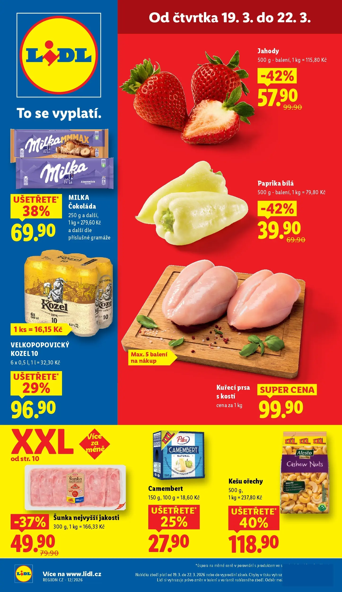 Lidl leták od 18.03.2026 - Nový akční leták | Strana: 1 | Produkty: Kuřecí prsa, Šunka, Ořechy, Paprika bílá