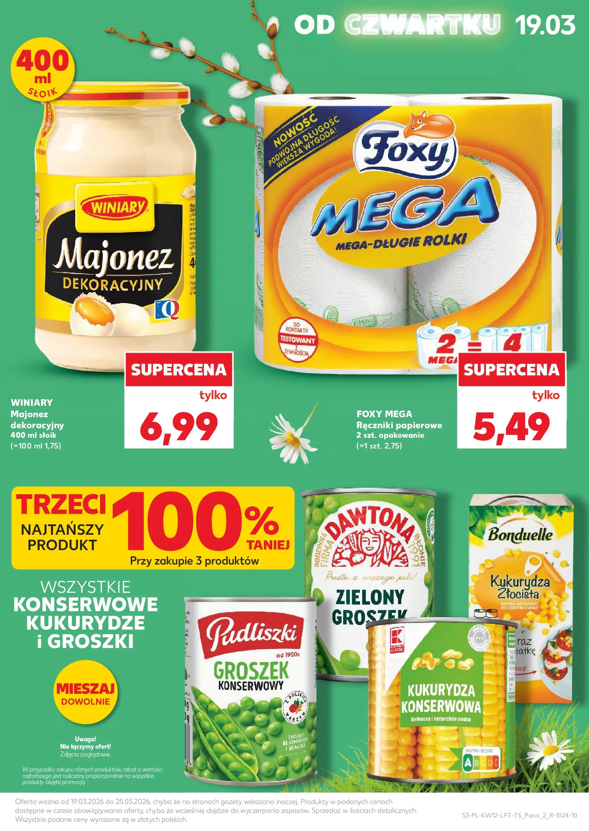 Kaufland gazetka od 19.03.2026 - od jutra PDF | Strona: 3 | Produkty: Groszek, Ręczniki papierowe, Kukurydza, Majonez