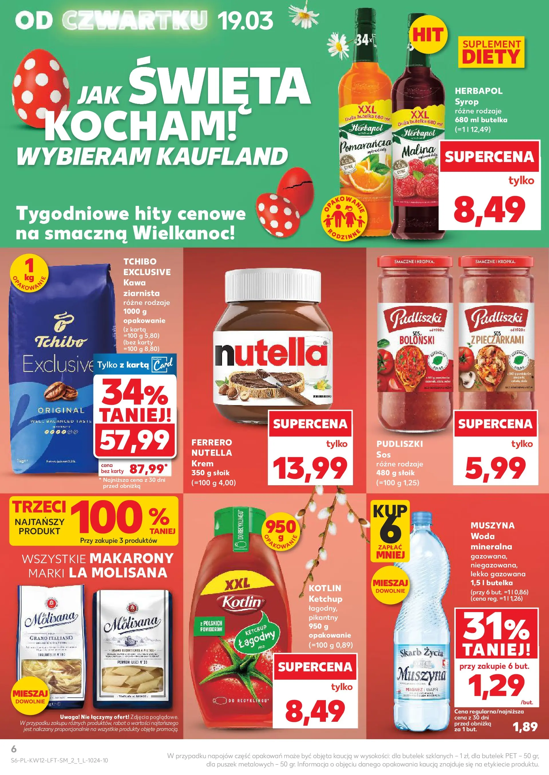 Kaufland gazetka od 19.03.2026 - od jutra PDF | Strona: 6 | Produkty: Nutella, Kawa, Makarony, Woda