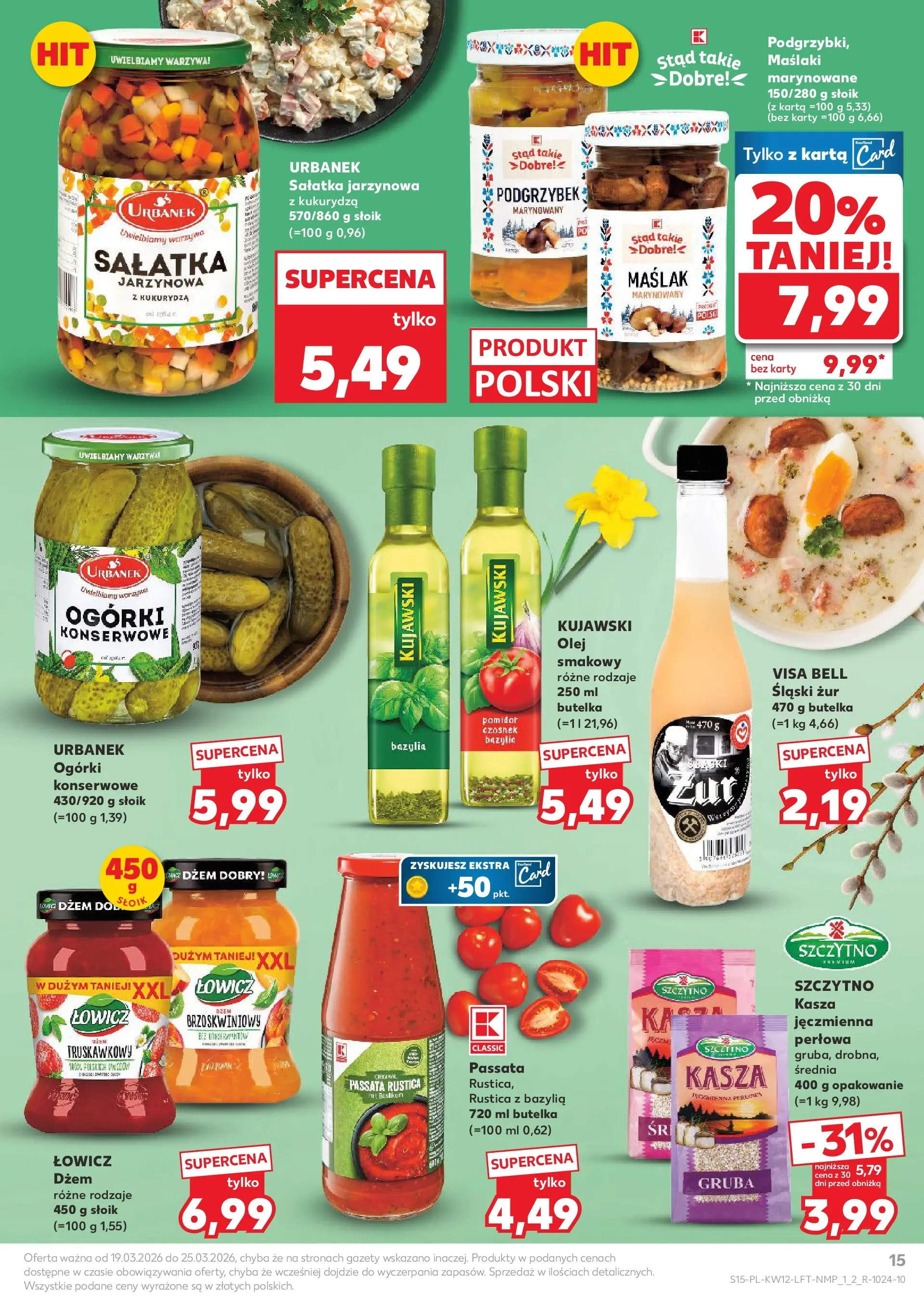 Kaufland gazetka od 19.03.2026 - od jutra PDF | Strona: 15 | Produkty: Karta, Bell, Bazylia, Ogórki konserwowe