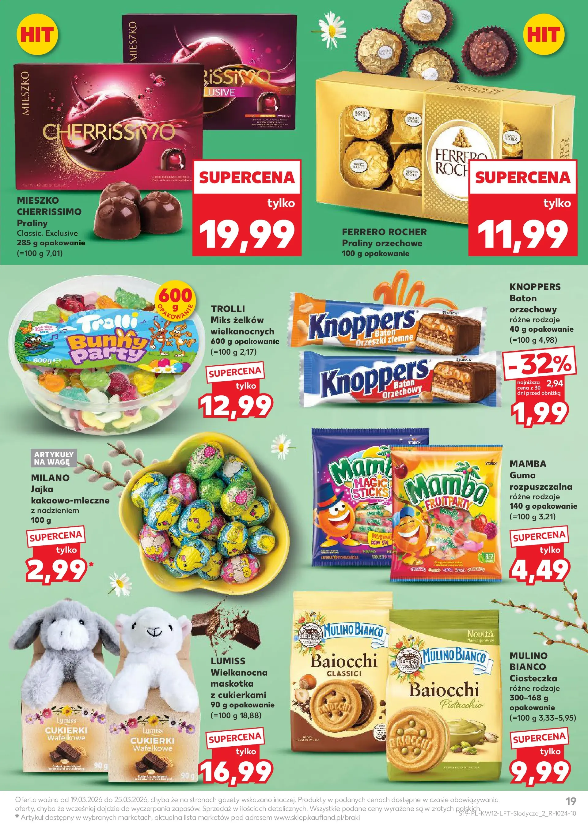 Kaufland gazetka od 19.03.2026 - od jutra PDF | Strona: 19 | Produkty: Knoppers, Praliny, Baton, Ciasteczka
