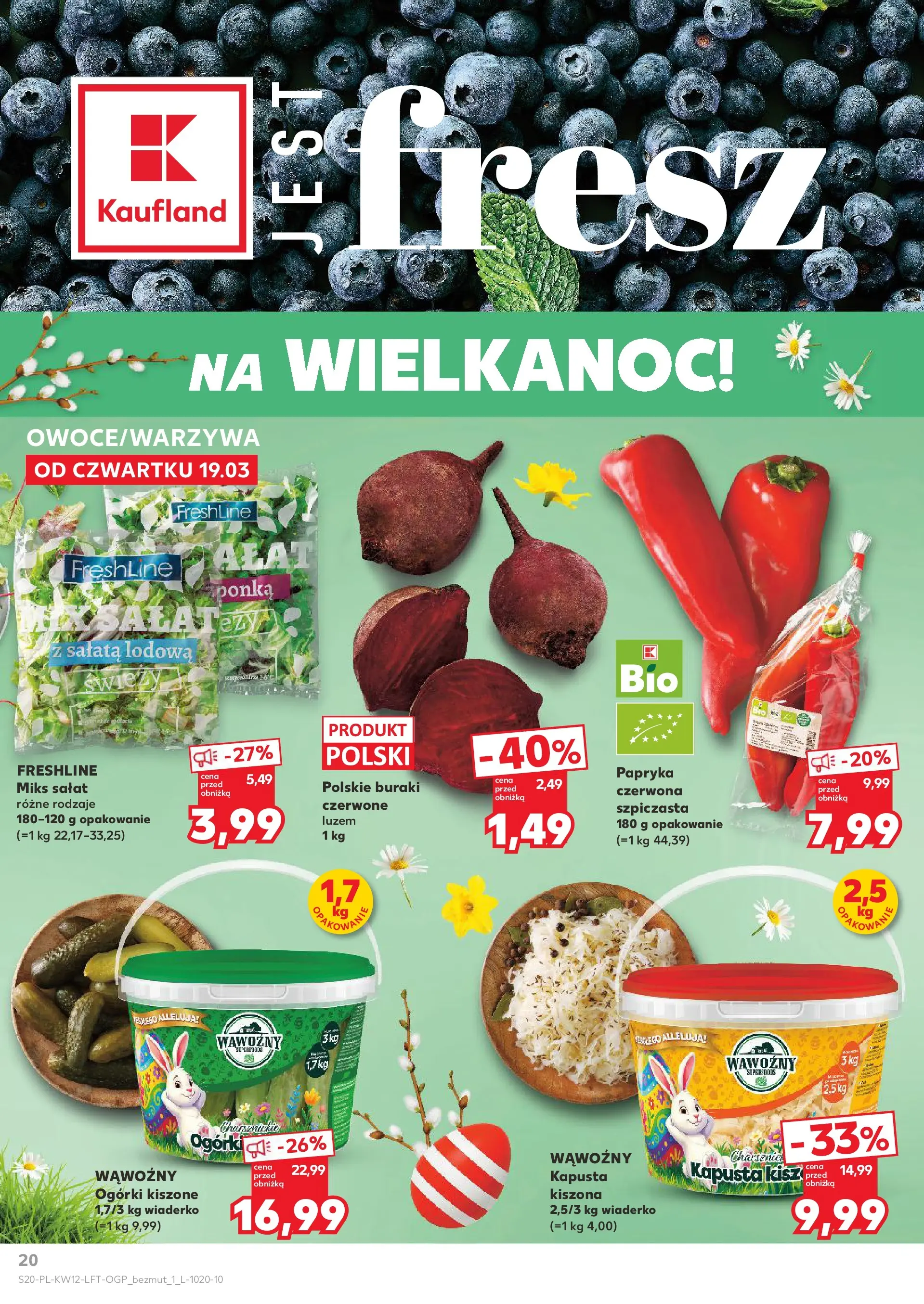 Kaufland gazetka od 19.03.2026 - od jutra PDF | Strona: 20 | Produkty: Kapusta, Buraki, Papryka, Ogórki