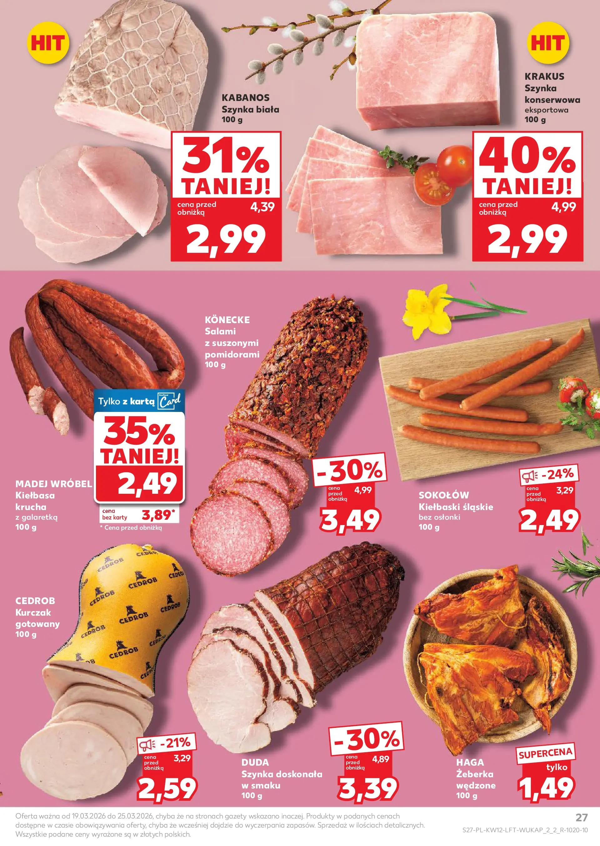 Kaufland gazetka od 19.03.2026 - od jutra PDF | Strona: 27 | Produkty: Karta, Kurczak, Szynka, Salami