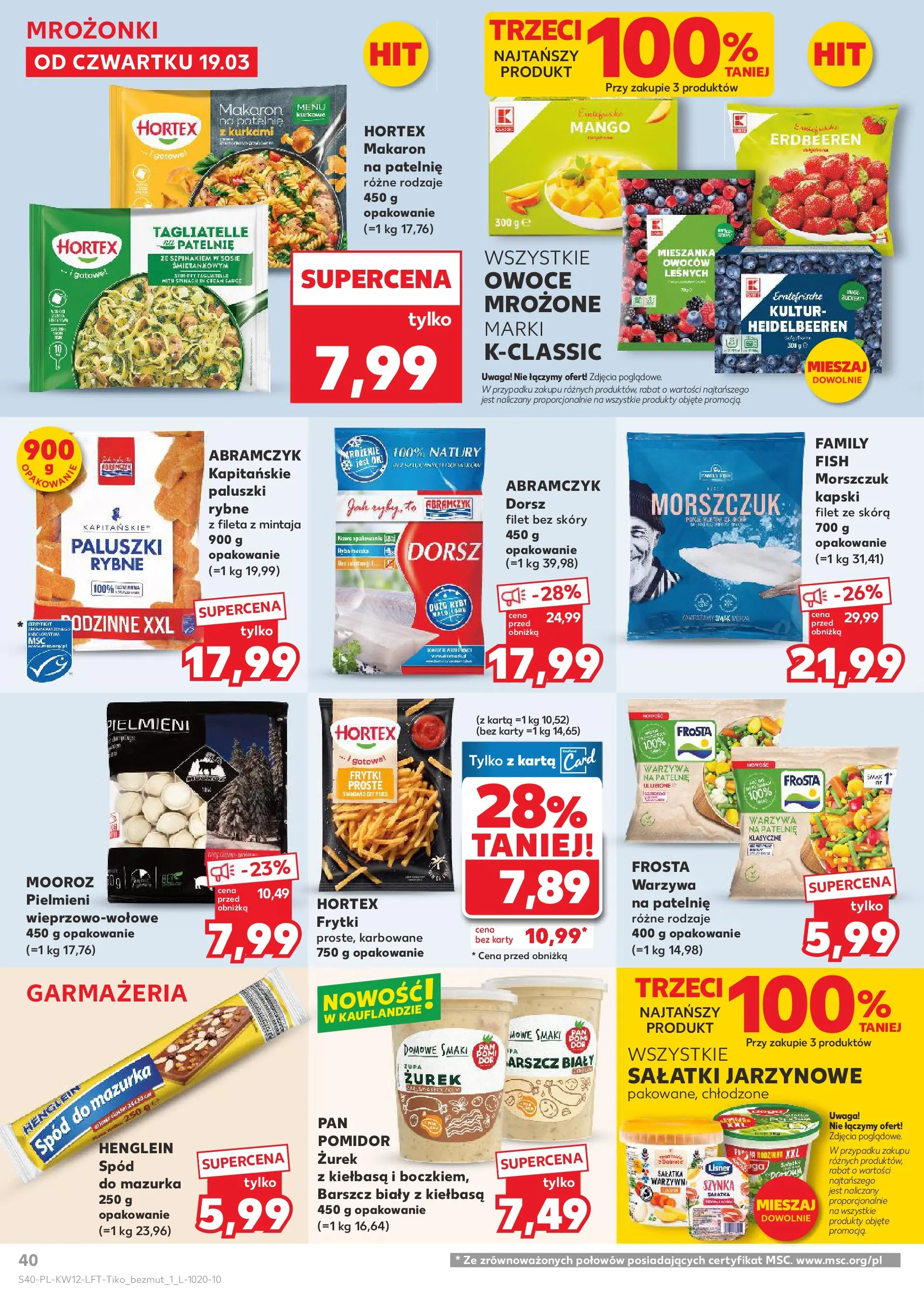 Kaufland gazetka od 19.03.2026 - od jutra PDF | Strona: 40 | Produkty: Kiełbasa, Morszczuk, Ryba, Warzywa
