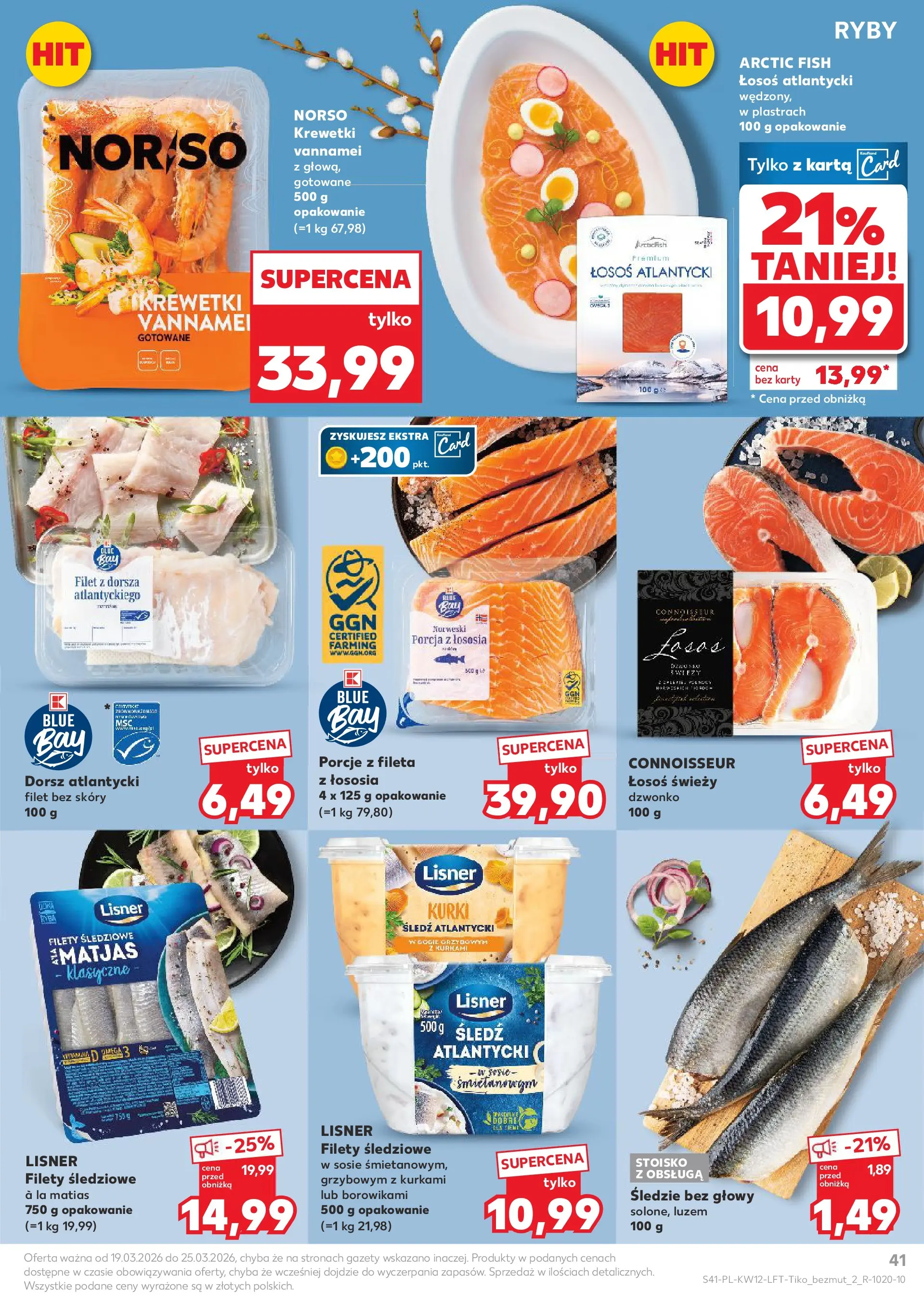 Kaufland gazetka od 19.03.2026 - od jutra PDF | Strona: 41 | Produkty: Karta, Łosoś atlantycki, Krewetki, Łosoś