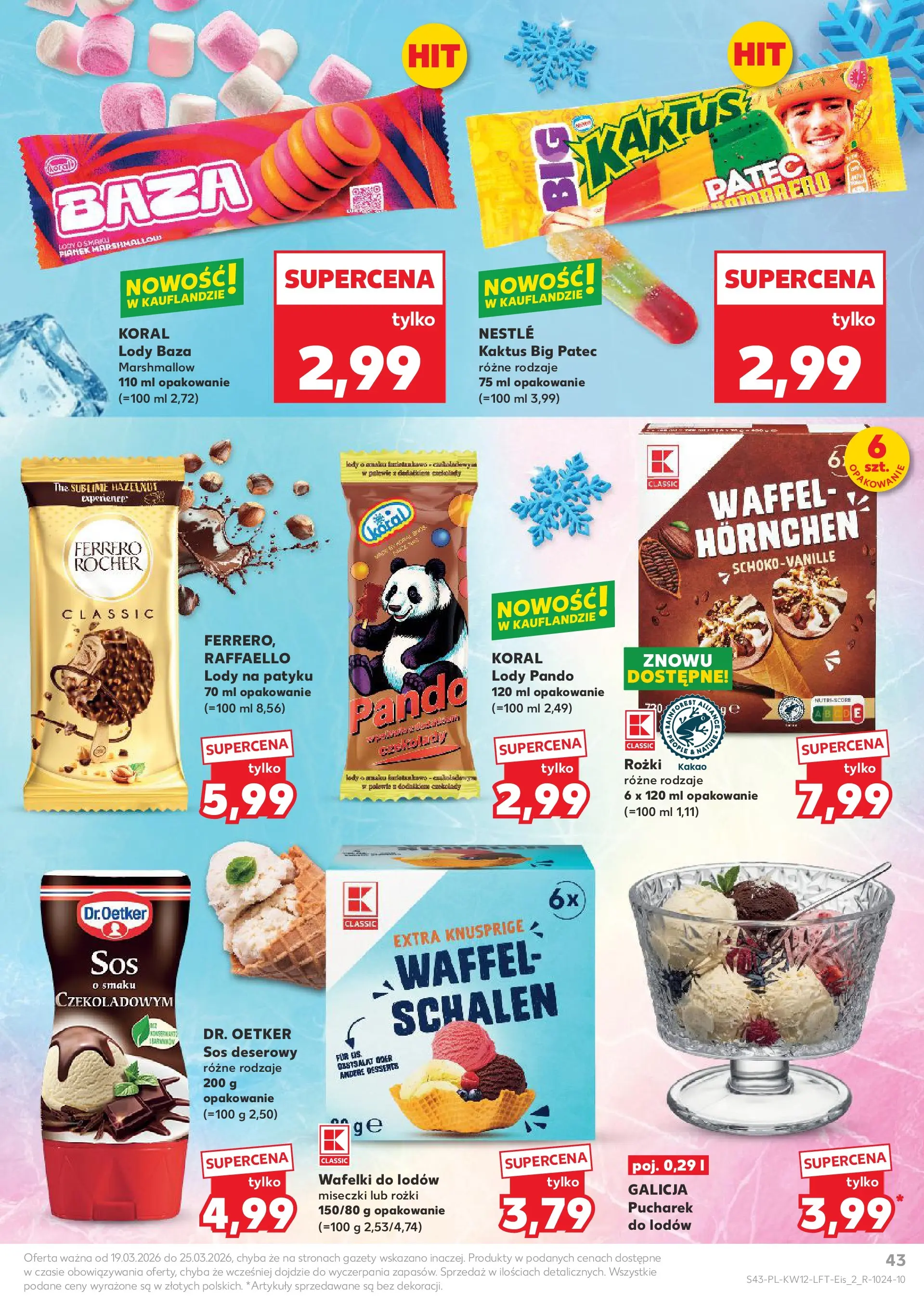 Kaufland gazetka od 19.03.2026 - od jutra PDF | Strona: 43 | Produkty: Czekolady, Kakao, Wafelki do lodów, Lody