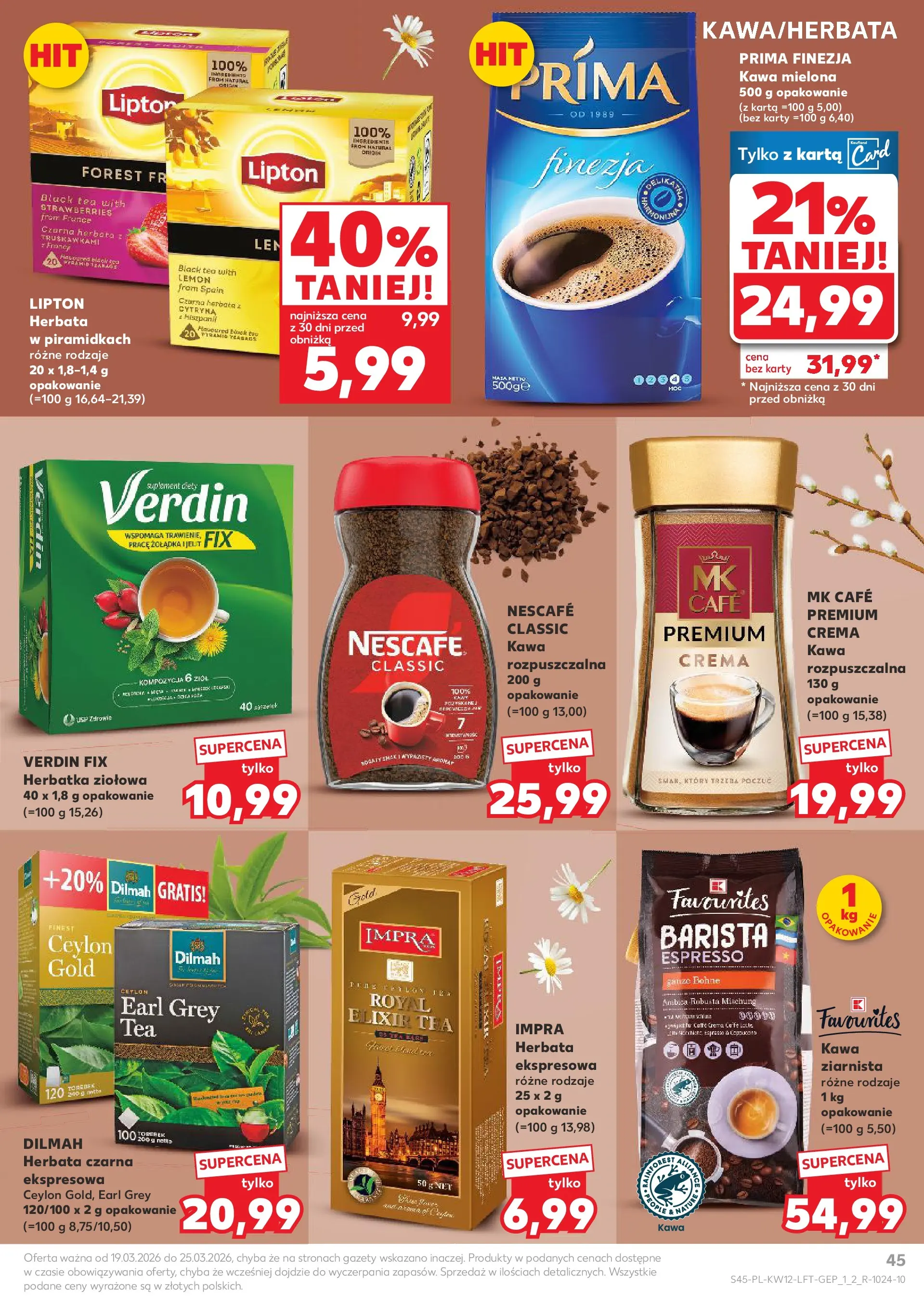 Kaufland gazetka od 19.03.2026 - od jutra PDF | Strona: 45 | Produkty: Karta, Top, Kawa, Herbata
