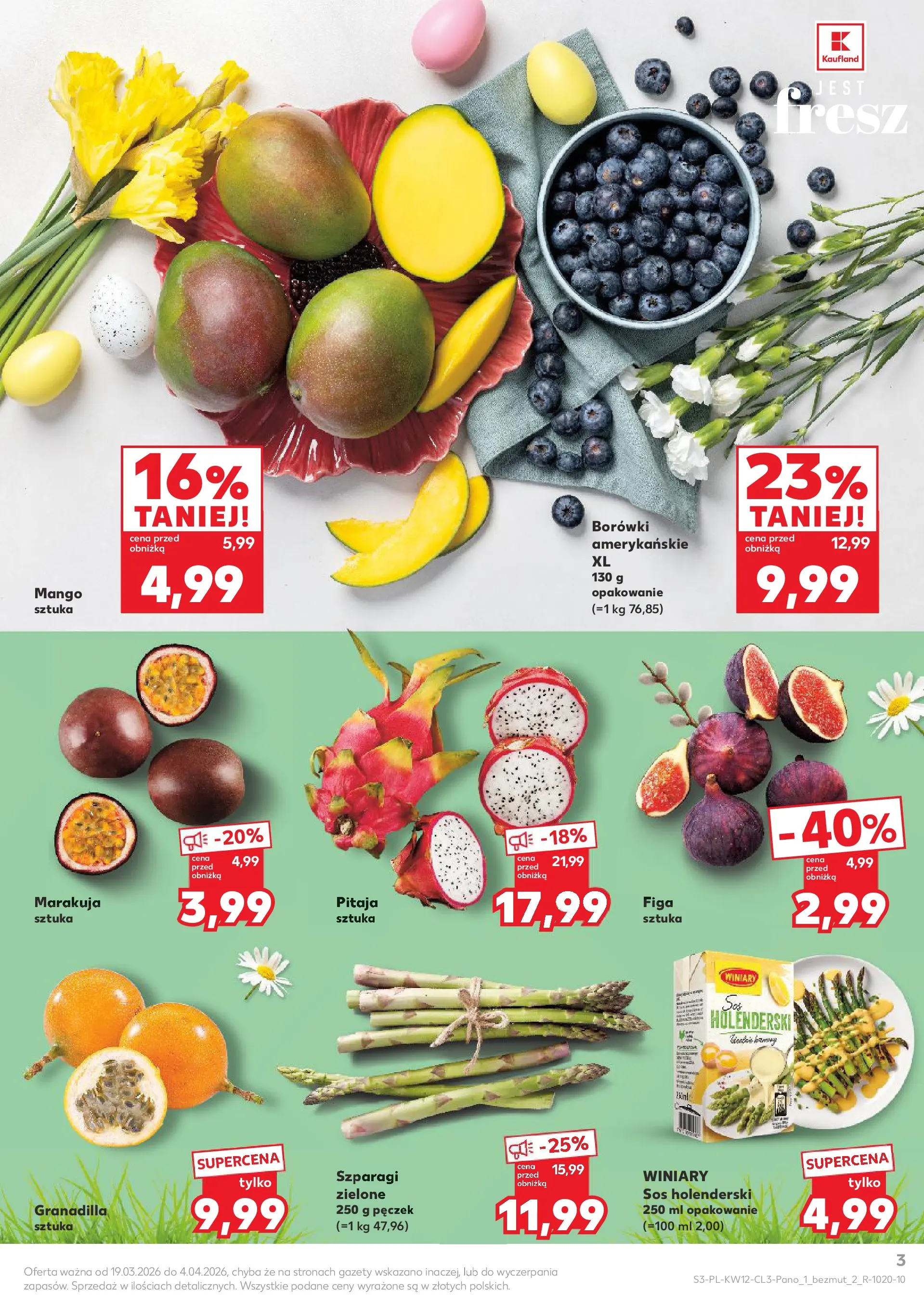 Kaufland gazetka - Wielkanoc od 19.03.2026 - od jutra PDF | Strona: 3 | Produkty: Mango, Sos holenderski, Szparagi, Pitaja