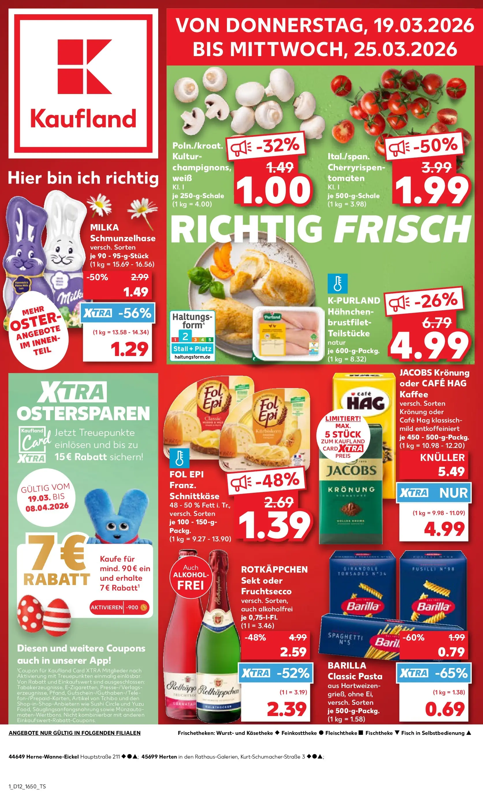 Prospekt Kaufland ab 19.03.2026 » Angebote Online zum Blättern | Seite: 1 | Produkte: Rotkappchen sekt, Sekt, Wurst, Pasta