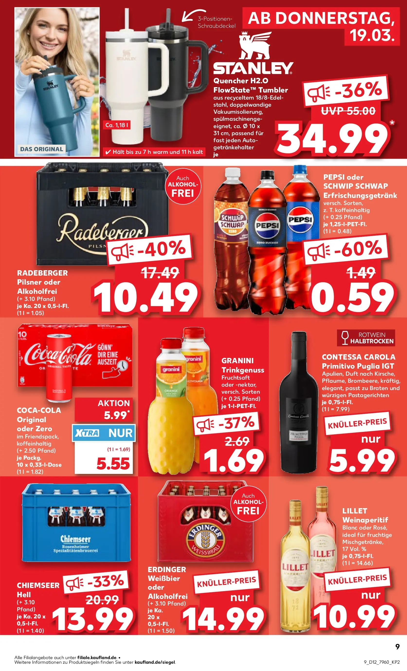 Prospekt Kaufland ab 19.03.2026 » Angebote Online zum Blättern | Seite: 9 | Produkte: Coca cola, Weißbier, Rotwein, Radeberger pilsner
