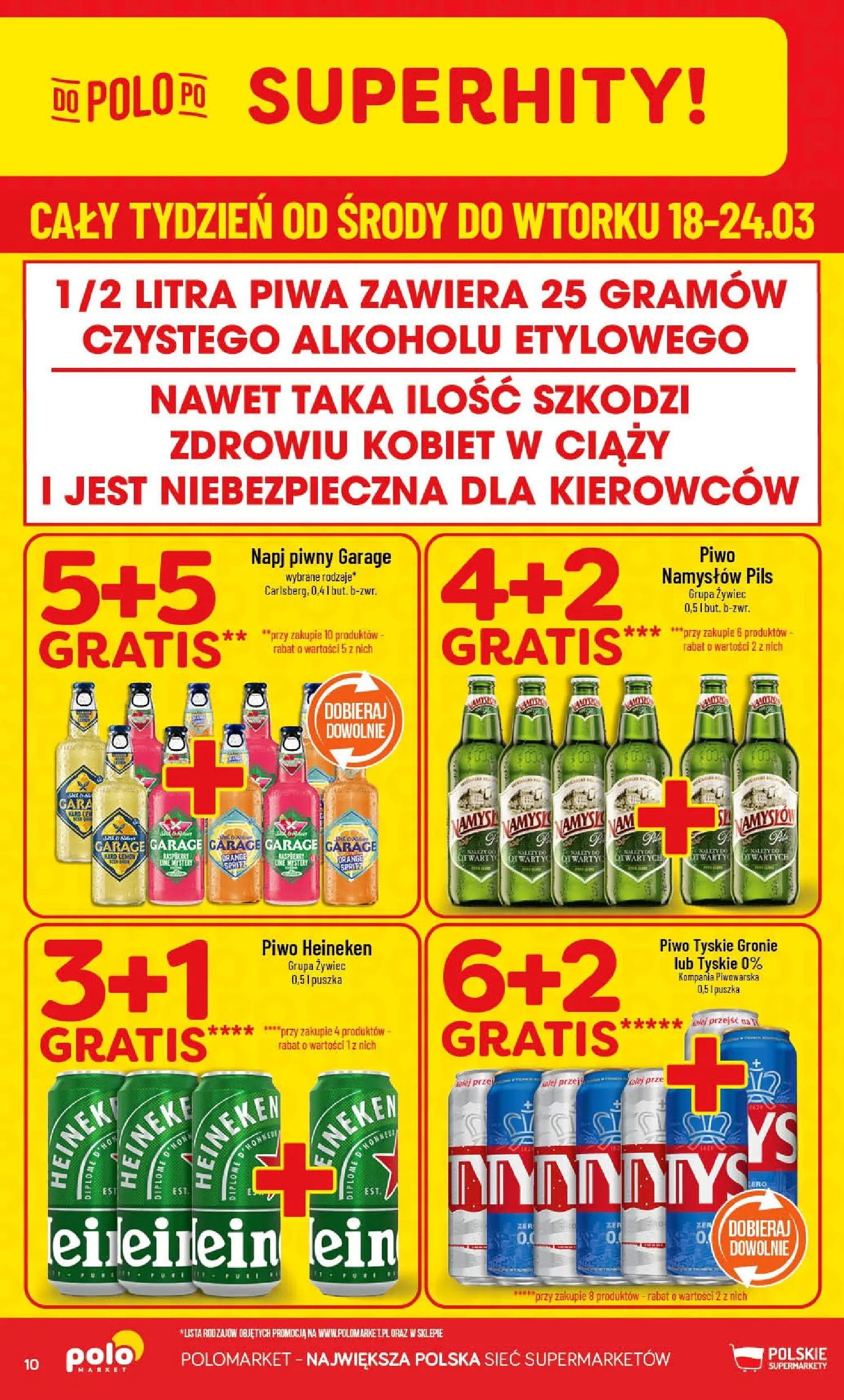 Nowa POLOmarket gazetka od jutra 18.03.2026 | Strona: 10 | Produkty: Tyskie, Olej, Piwo, Heineken