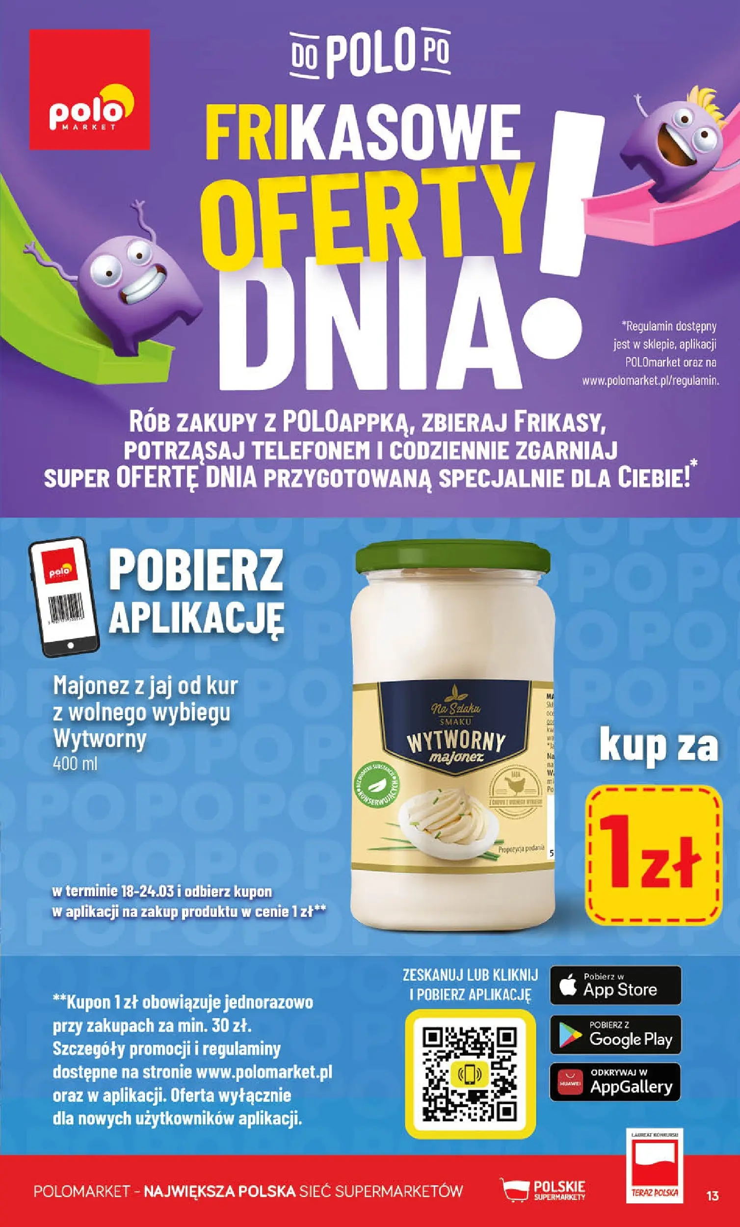 Nowa POLOmarket gazetka od jutra 18.03.2026 | Strona: 13 | Produkty: Majonez